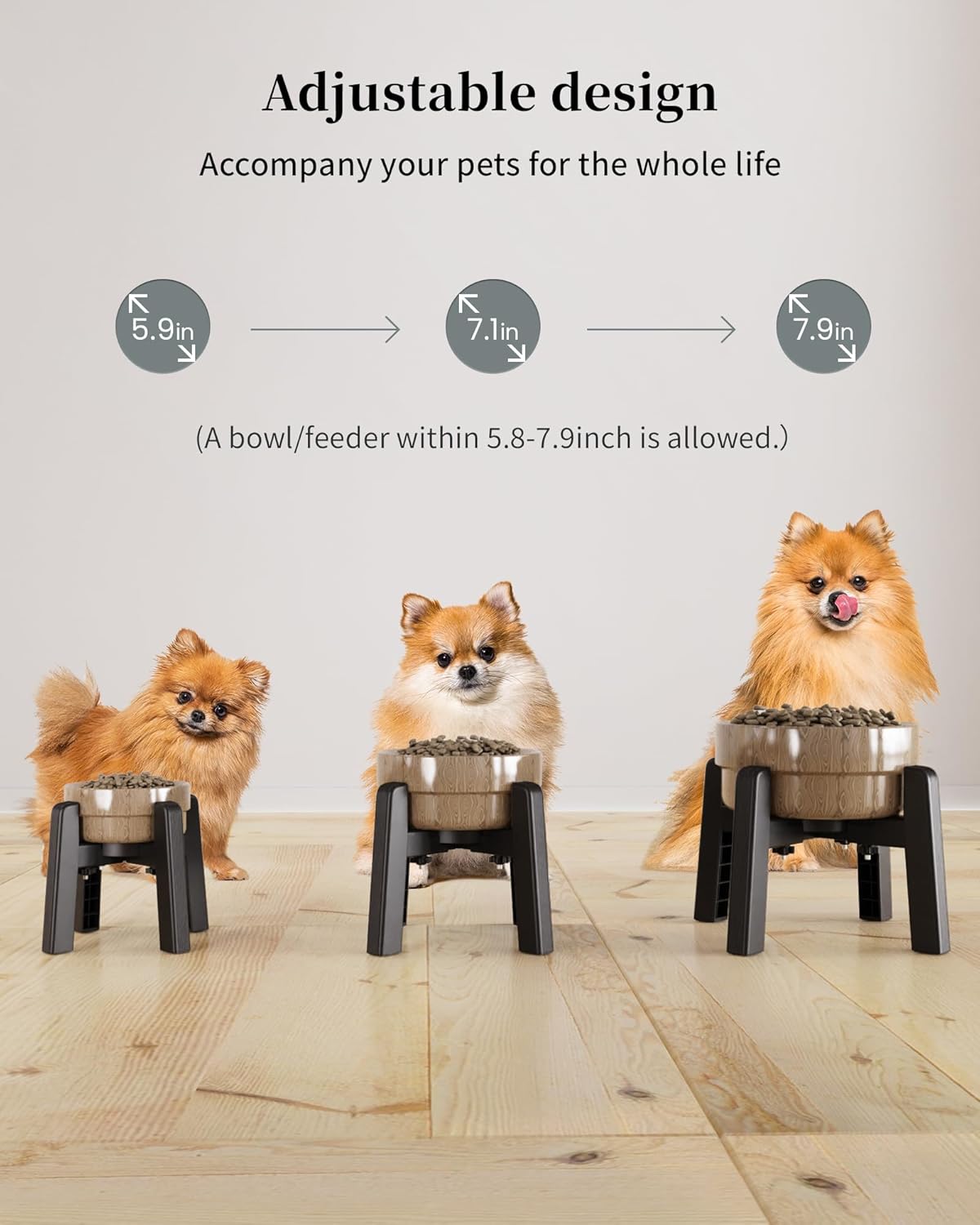 CZPET Elevated Dog Bowl Stand, Stand Only, Width Adjustable, Lifted Raised Dog Food & Water Feeder Stand for Large Bowls