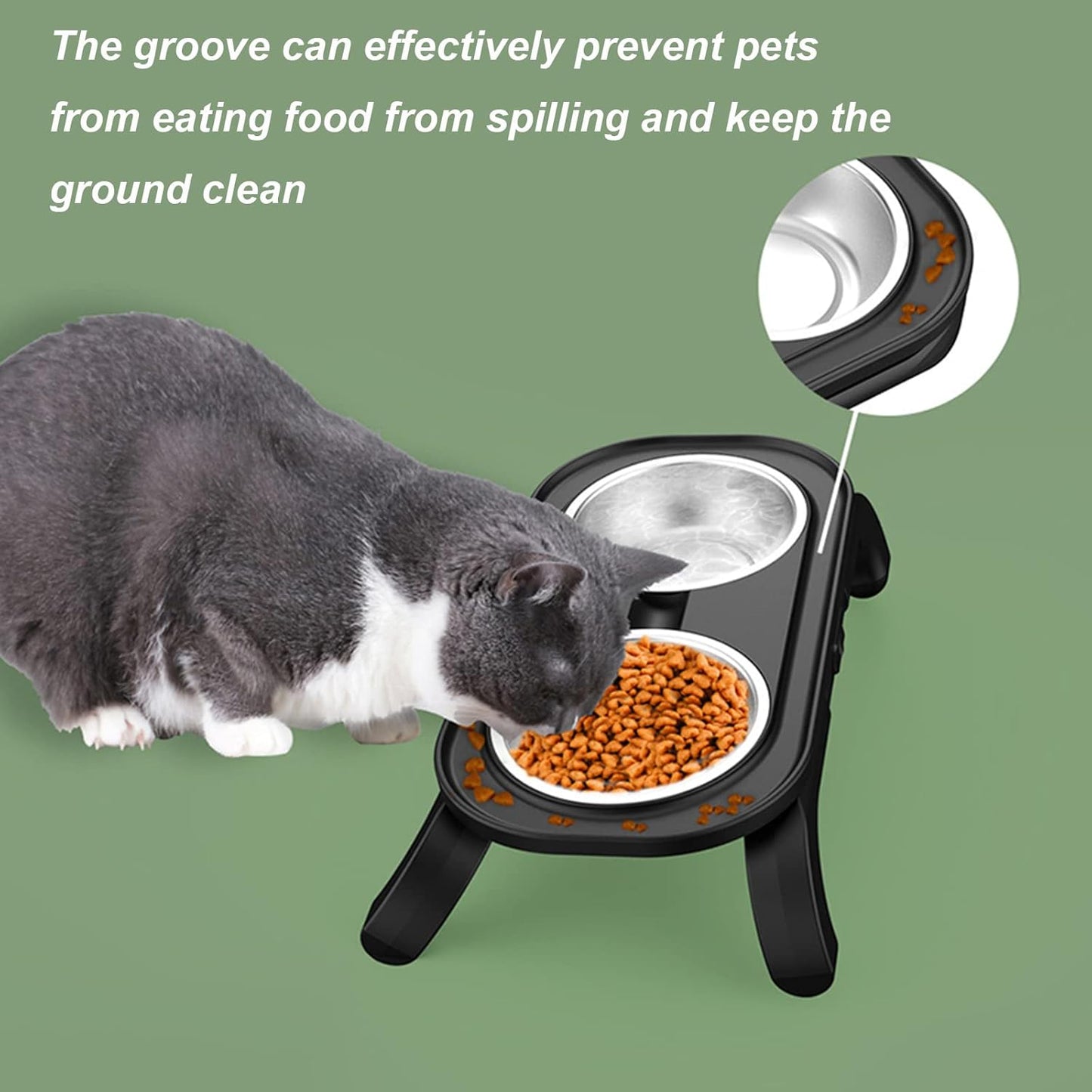 Elevated Dog Bowls, Raised Cat Bowl Stand Feeder with 3 Adjustable Heights, Durable Dog Food Bowl with 2 Stainless Steel Food and Water Bowls for Pets Puppy Medium Dogs Cats