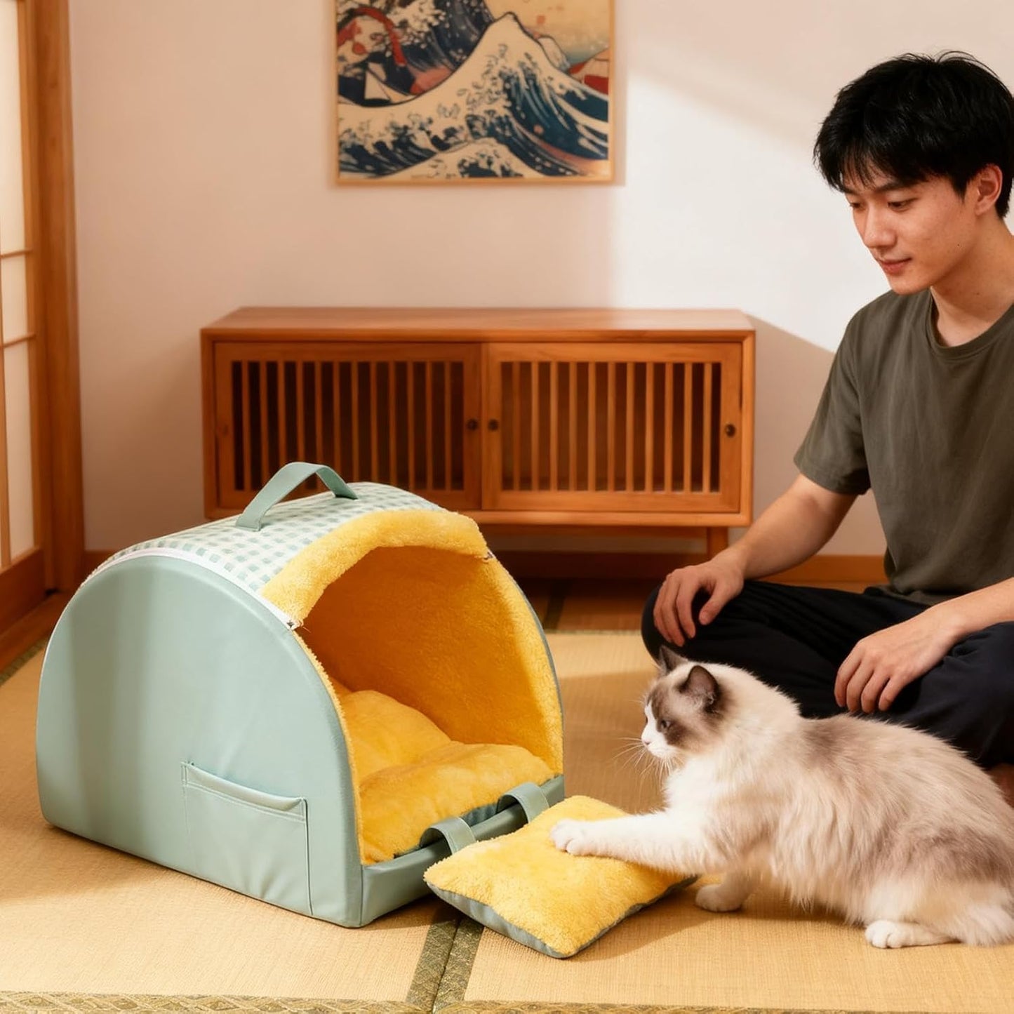 Cat Bed Cave - Soft Plush Windproof Nest | Indoor House for Cats with Comfortable Sleeping Space for Winter, Outdoor Relaxation, Home, Travel, Bedroom, Balcony, Small Pets