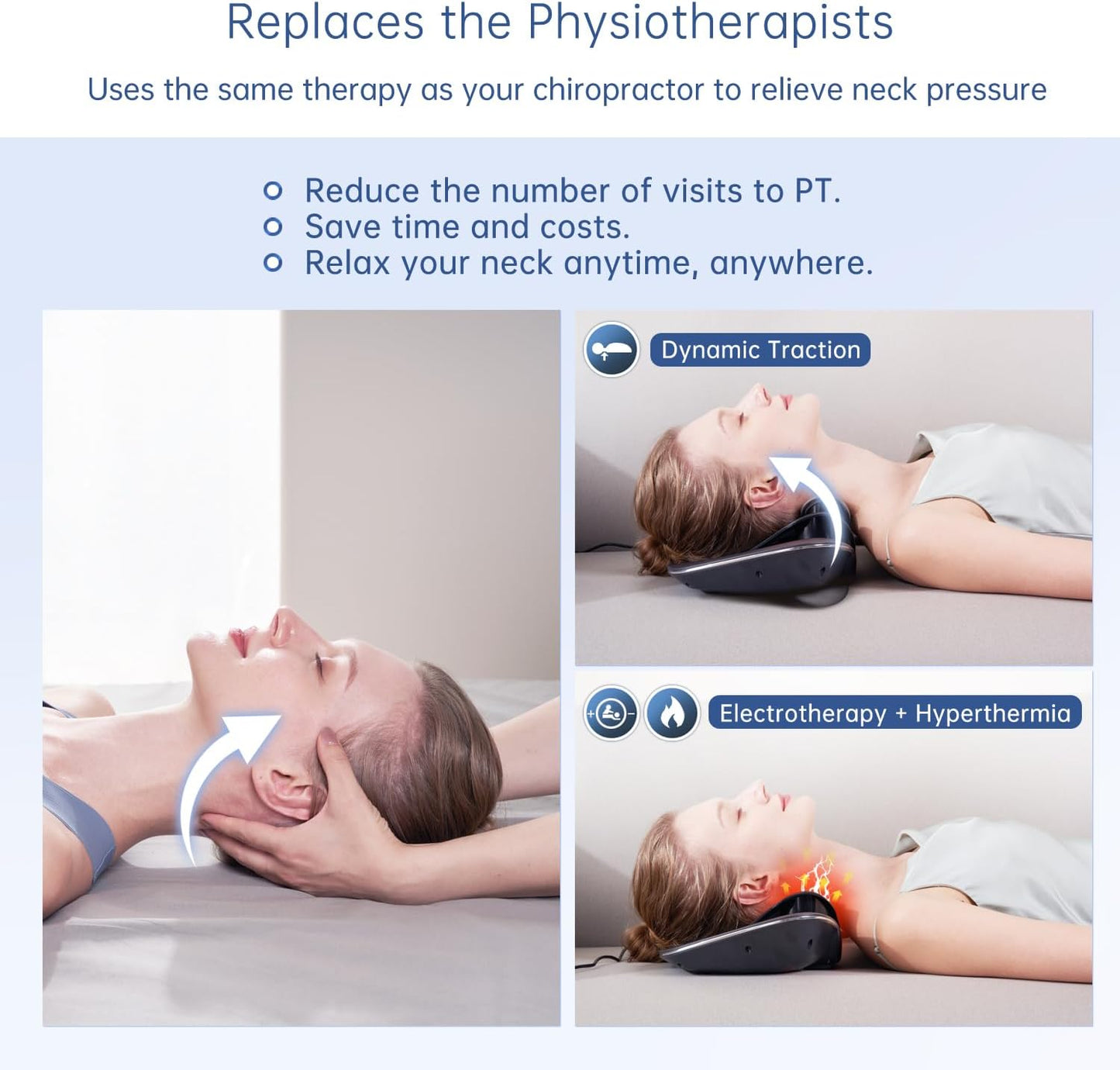 Multi-Functional Cervical Traction Device, Electric Neck Stretcher with Dynamic Neck Stretching, 3 Modes Electrotherapy and Hyperthermia to Relieve Neck Pain, 104 to 122℉(40 to 50℃), Easy to Use