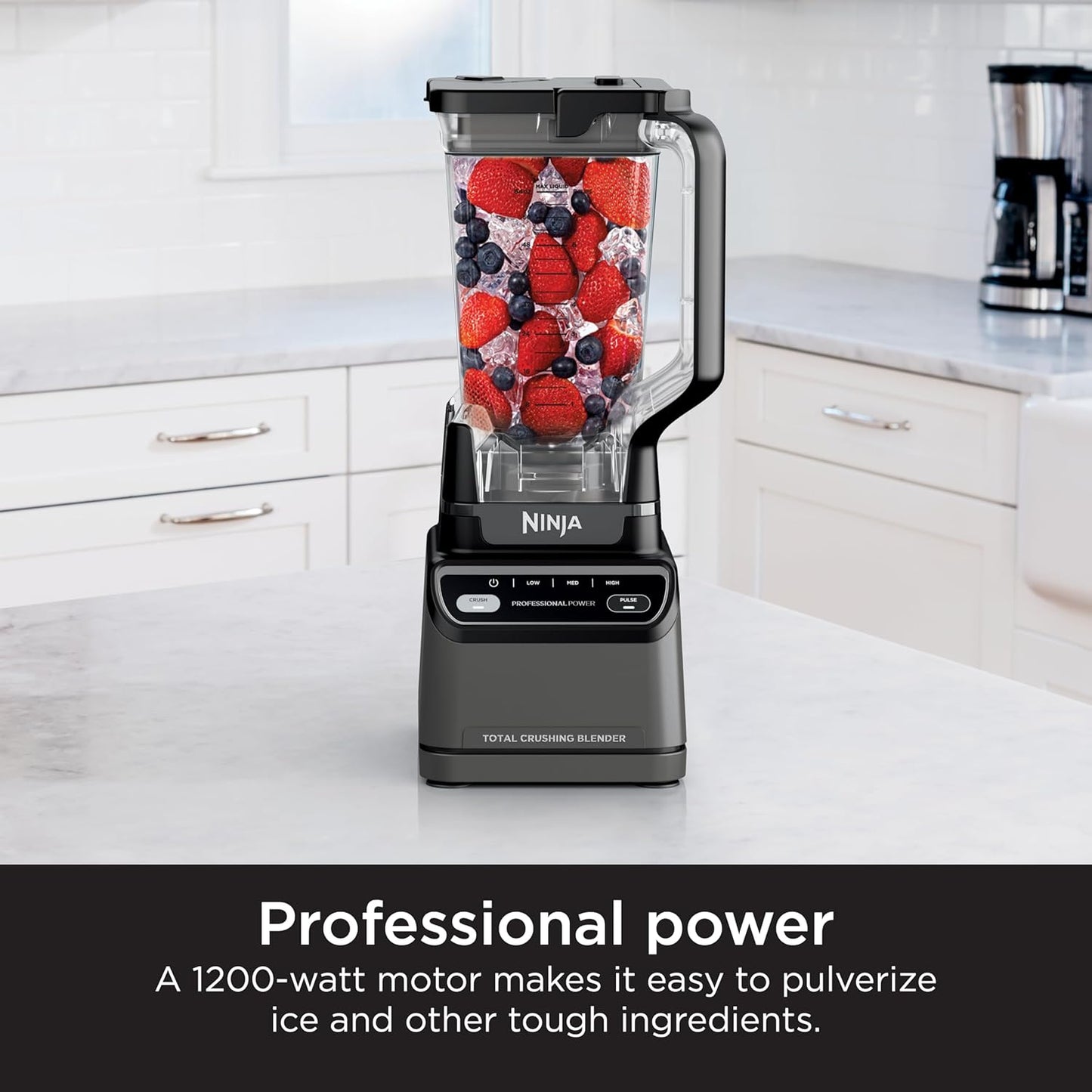 Ninja Professional Blender | Smoothie Blender, Drink Mixer, Grinder, Ice Crusher | Total Crushing™ Technology, Auto-iQ™ Smart Presets, Professional 1200W Power, XL 72oz Pitcher | Dark Grey | BR201AMZ