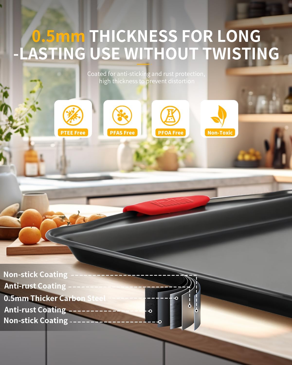 Baking Pans Set with Silicone Handles, 34 PCS Nonstick Bakeware Sets, Oven Pan Set Includes Baking Tray, Cookie Sheet, Cake Pans, Loaf Pan, Muffin Pan, Pizza Pan