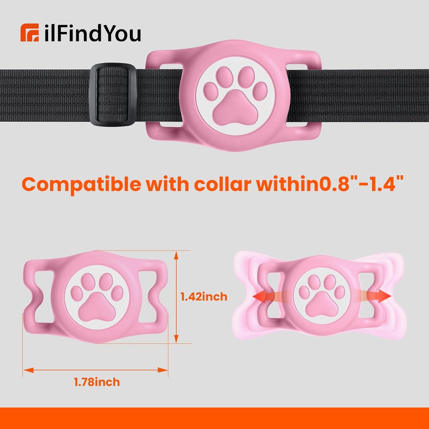 Waterproof Airtag Dog Collar Holder for Apple Air Tag, Silicone Dog Airtag Holder for Dogs & Cat Collars(Pink)