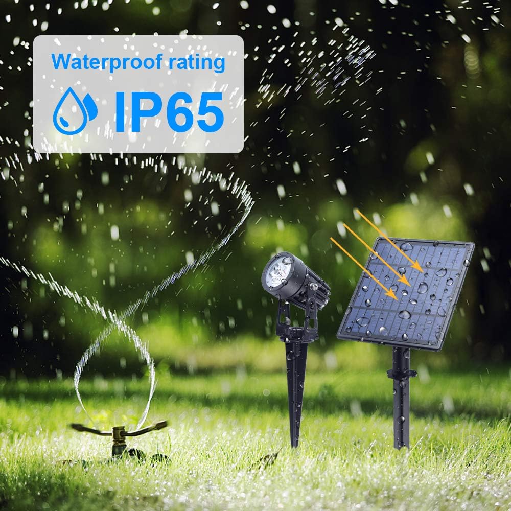 APONUO Metal Solar Spot Lights Outdoor with 9.8ft Cable Solar Powered Landscape Lighting Low Voltage IP65 Waterproof Auto On/Off for Outside Garden Yard Landscape Pathway Garage-Warm White(2-in-1)