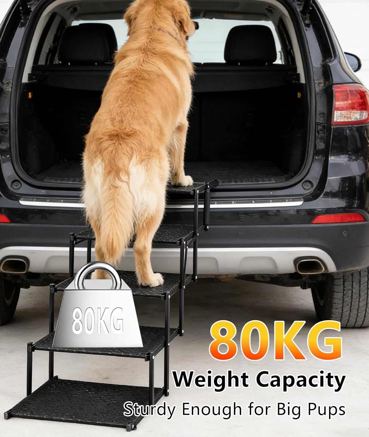 Dog Stairs for Large Dogs - 5 Step Non-Slip Pet Stairs & Steps for Bed, Couch, Car, Truck SUV | Portable Ramp Alternative for Senior Dogs, Helps Joint Health, Easy Carry Travel