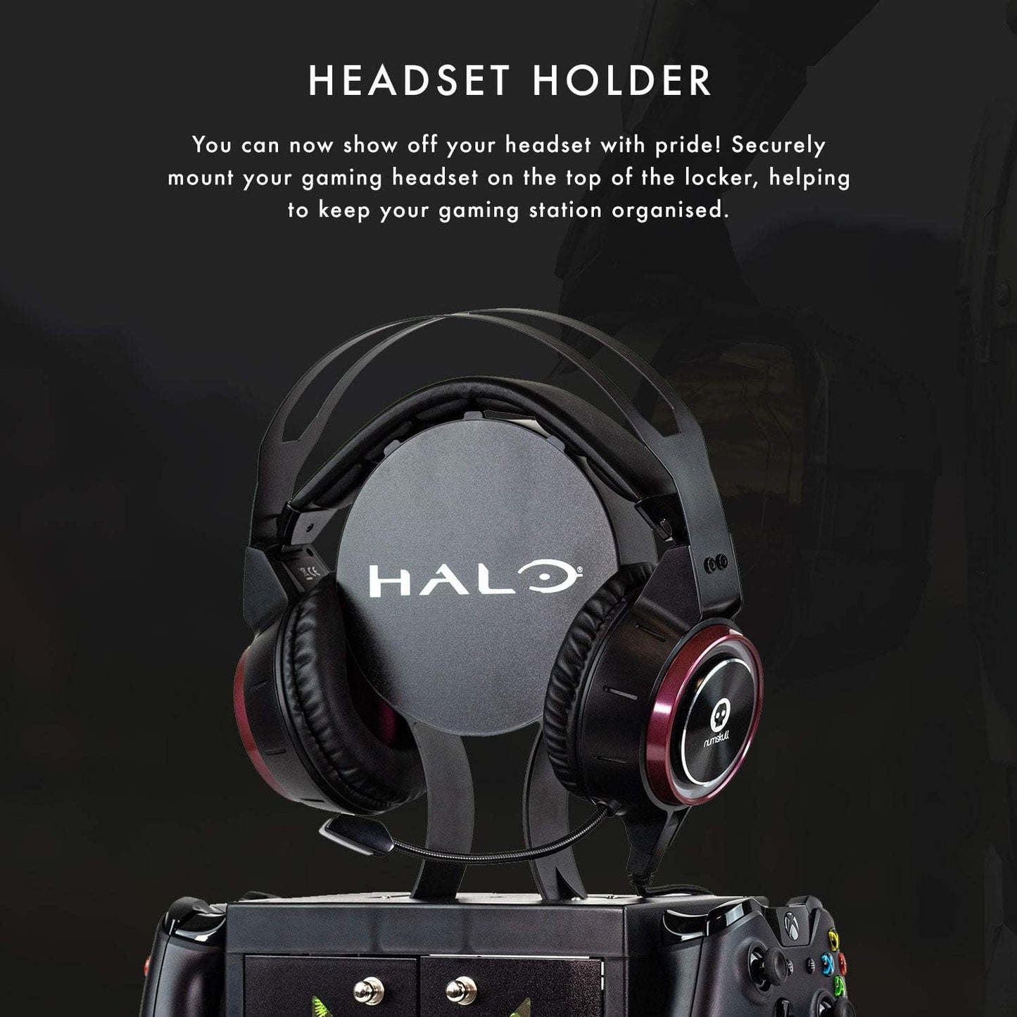 Numskull Official Halo Gaming Accessory Locker & Storage Stand – Holds 10 Games/DVDs, 4 Controllers, Headset, and Accessories – Durable & Compact Organizer – Official Halo Merchandise