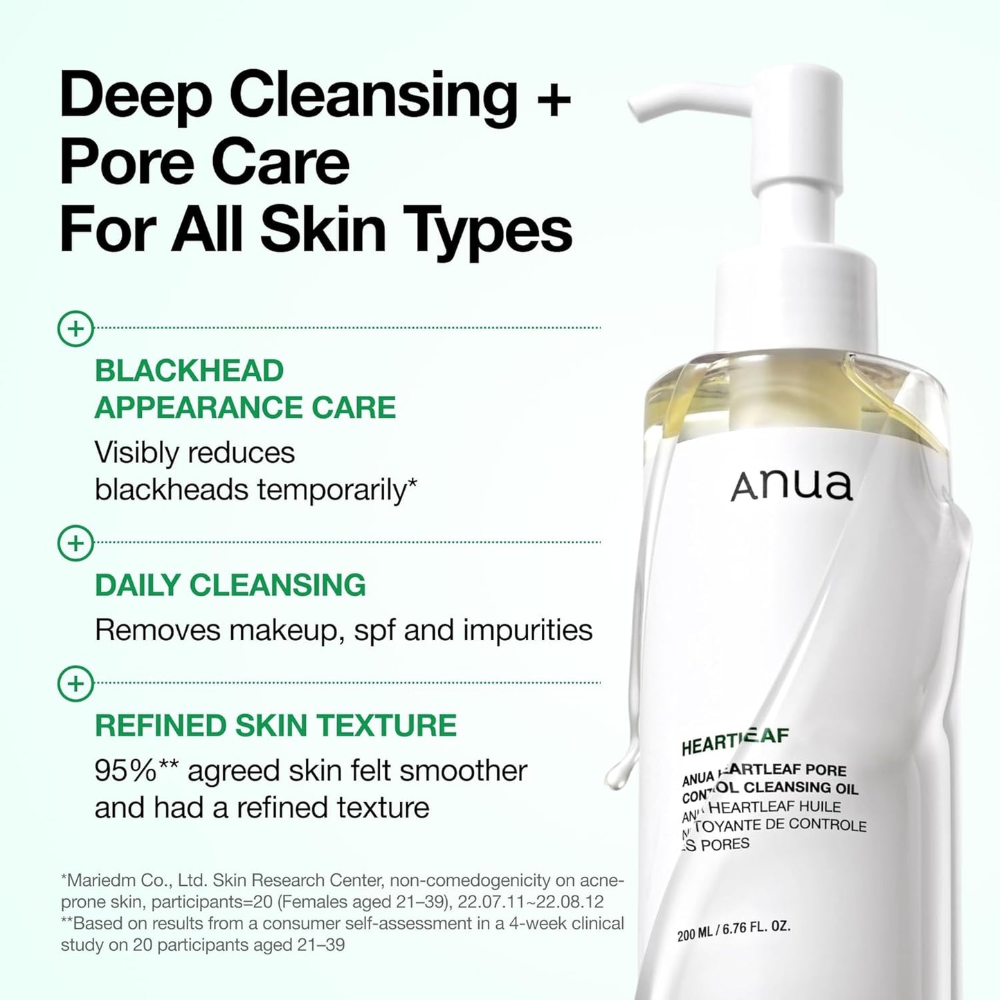 Anua Heartleaf Pore Control Cleansing Oil, Pore Cleanser, Sebum Care, Gentle Melting Oil Cleanser for Face, Safe For All Skin Type, Daily Hydrating Makeup Remover, Korean Skin Care (6.76fl.oz)