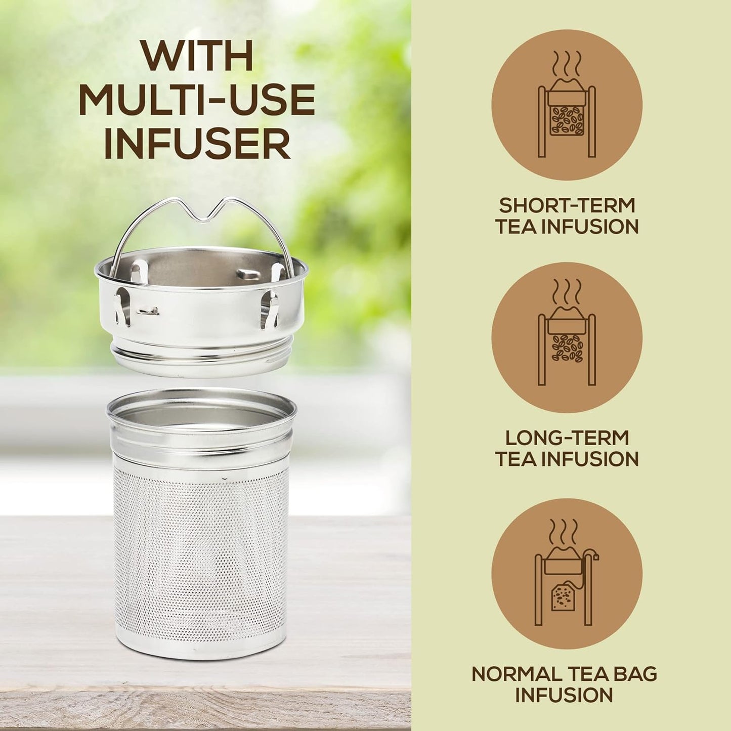 LeafLife Premium Bamboo Tea Bottle for Loose Tea - Tea Infuser Bottle - Tea Gifts - Insulated Water Bottle/Coffee Tumbler/Tea - Tea Gift Set, Tea Accessories - Tea Tumbler 17oz