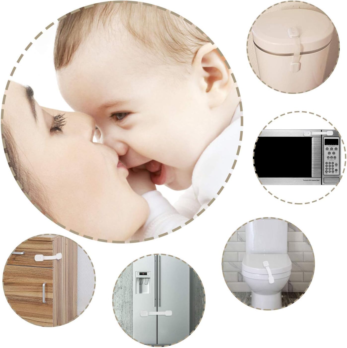 12-Pack Baby Proofing Cabinet Locks, Adjustable Adhesive Strap Latches for Drawer, Cupboard, Oven, Fridge, Toilet Seat - No Drill Child Safety Lock Kit, Easy Installation