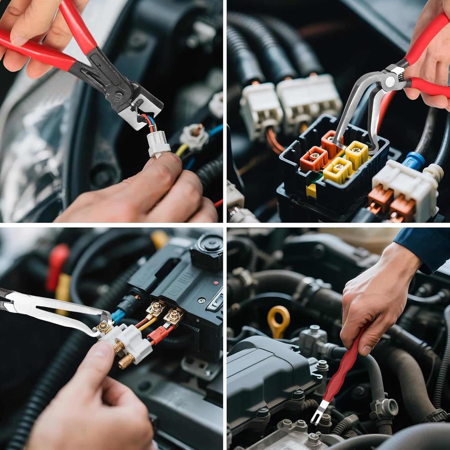 4 Piece Automotive Electrical Disconnect Pliers Kit, High-Carbon Steel Connector Separator Tool with Straight & 60° Tips, Hose Clamp Plier & 18pcs Pin for Cars SUVs Fuel Line Repair (Storage Box)