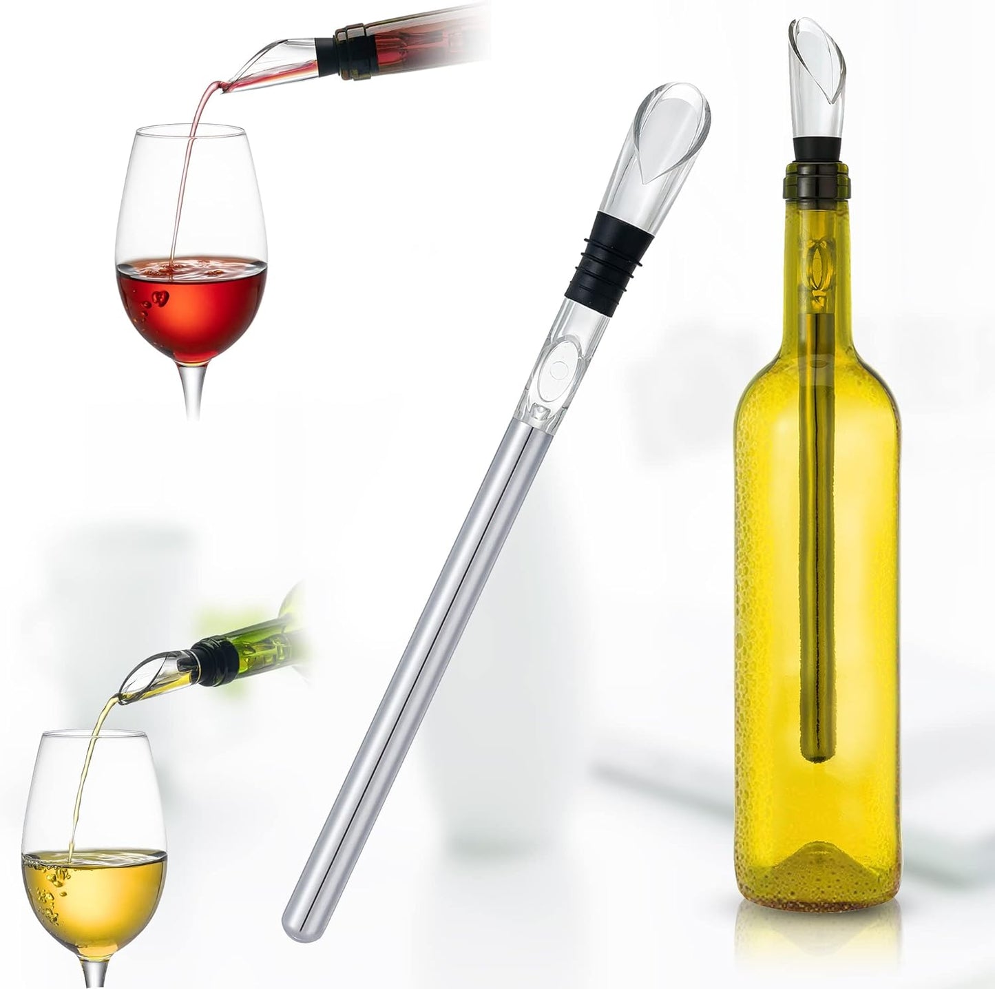 YouYah Wine Chiller Stick 3-in-1 Stainless Steel Wine Bottle Cooler Stick,Rapid Iceless Wine Chilling Rod with Aerator and Pourer,Wine Gift