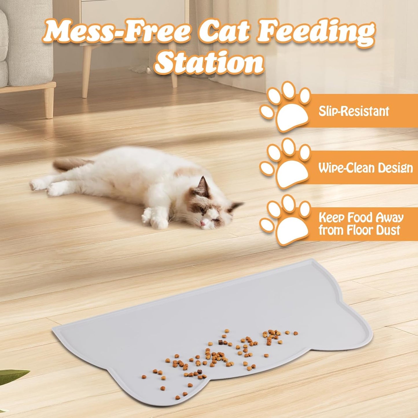 Elevated Cat Bowls with Non-Slip Mat - 7.1" Wide Whisker Friendly Dishes, Neck Stress-Free, Raised Stainless Steel Bowls for Flat-Faced/Senior Cats & Small Dogs, Indoor/Travel Use, 2-Pack