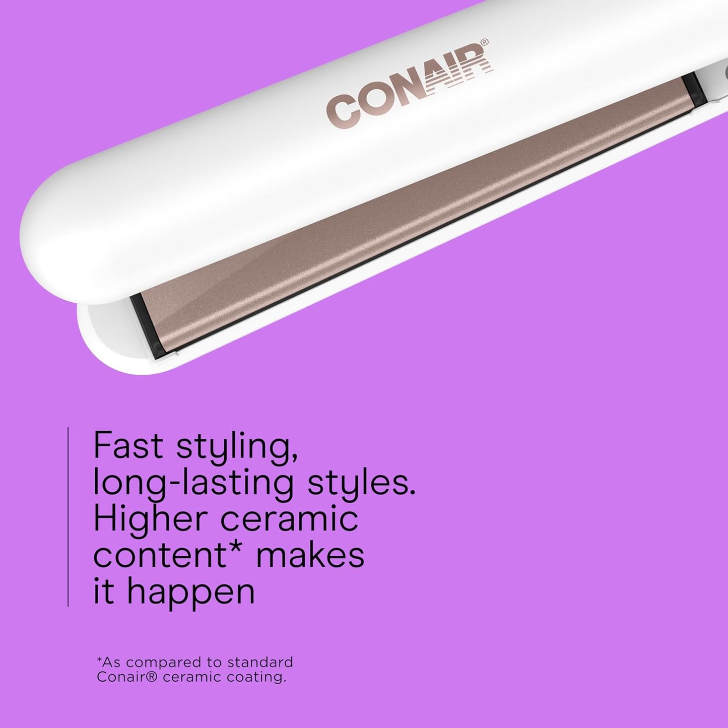 Conair Double Ceramic Flat Iron, 1-Inch Flat Iron Hair Straightener with Claw Clip, 5 Heat Settings, Extra-Long Floating Plates, White