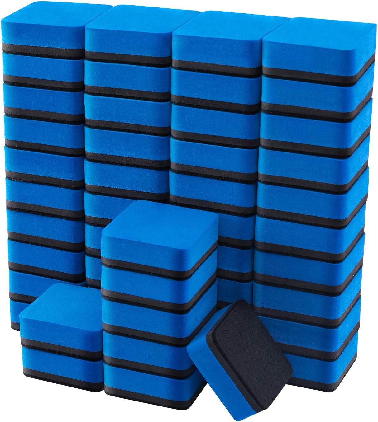 Favourde 48 Pack Magnetic Whiteboard Dry Erase Erasers Chalkboard Cleansers for Classroom, Home and Office (Blue)