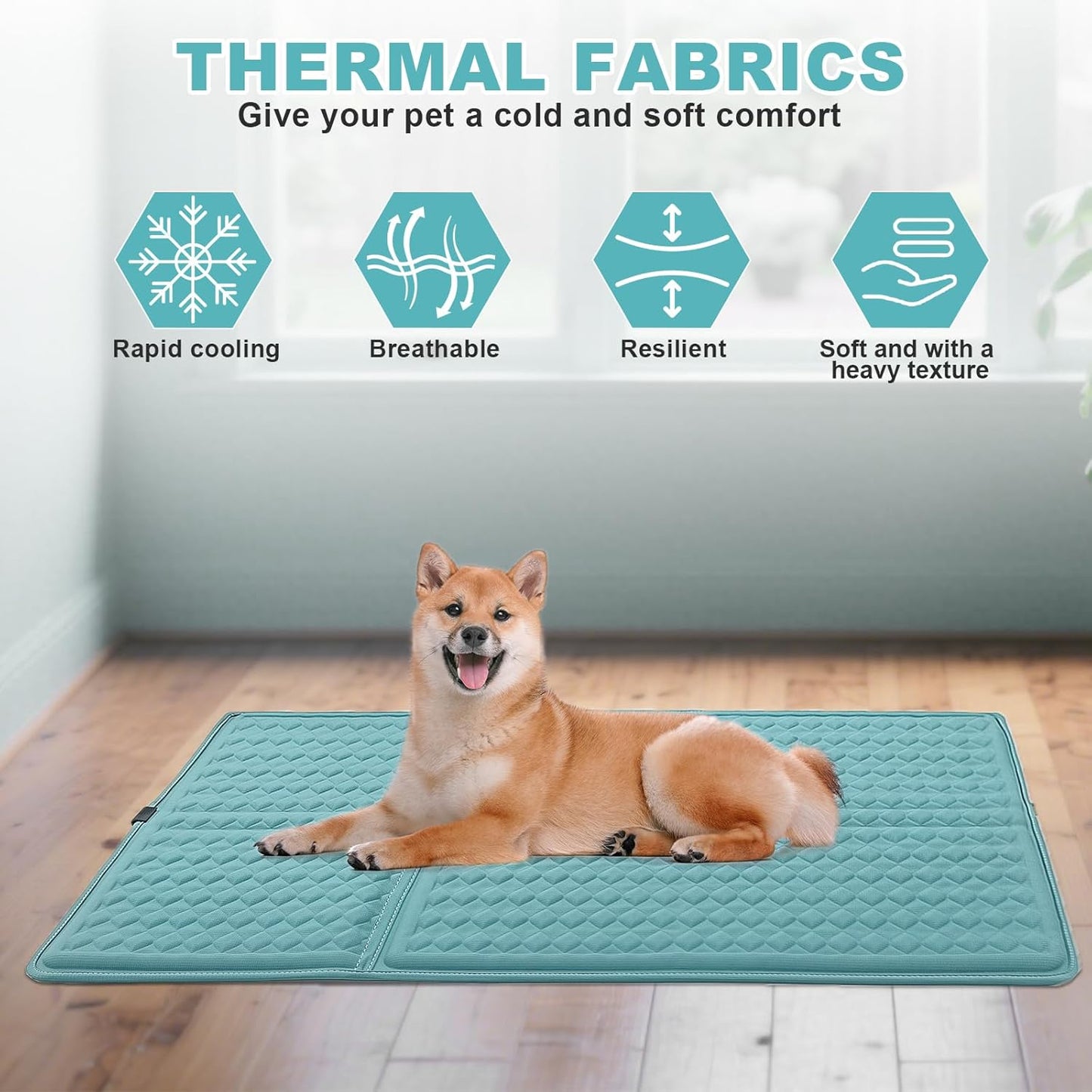 Newly Upgraded Dog Cooling Mat 34x23 in,Ice Breathable Fabric, Solid Silicone Honeycomb Heat Dissipation Structure, Long-Lasting Coolness Cooling Mat for Dogs(Q-Max>0.5) Washable& Non-Toxic