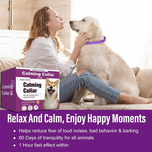 Calming Collar for Dogs 4 Packs, Dog Pheromone Calm Collars Relief Anxiety Stress Separation Lasts 60 Days, Calm Pheromone Collars 25 Inches Size Flexible Adjustable for All Dog (Pruple)