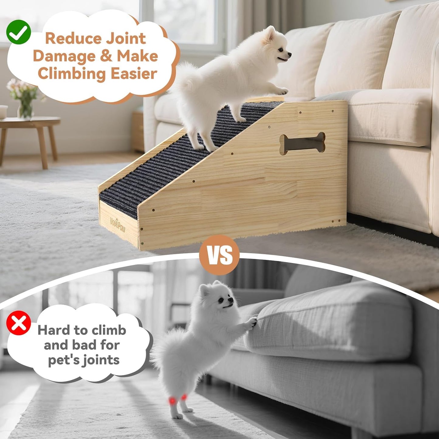 Dog Ramps for Small Dogs, Dog Steps for Couch with Non-slip Cover and Pads, Gentle Slope Ramp for Dogs to Get on Bed, Couch, Patio, Window Sill, Car, Easy up and down Pet Ramps for Puppy, Cats