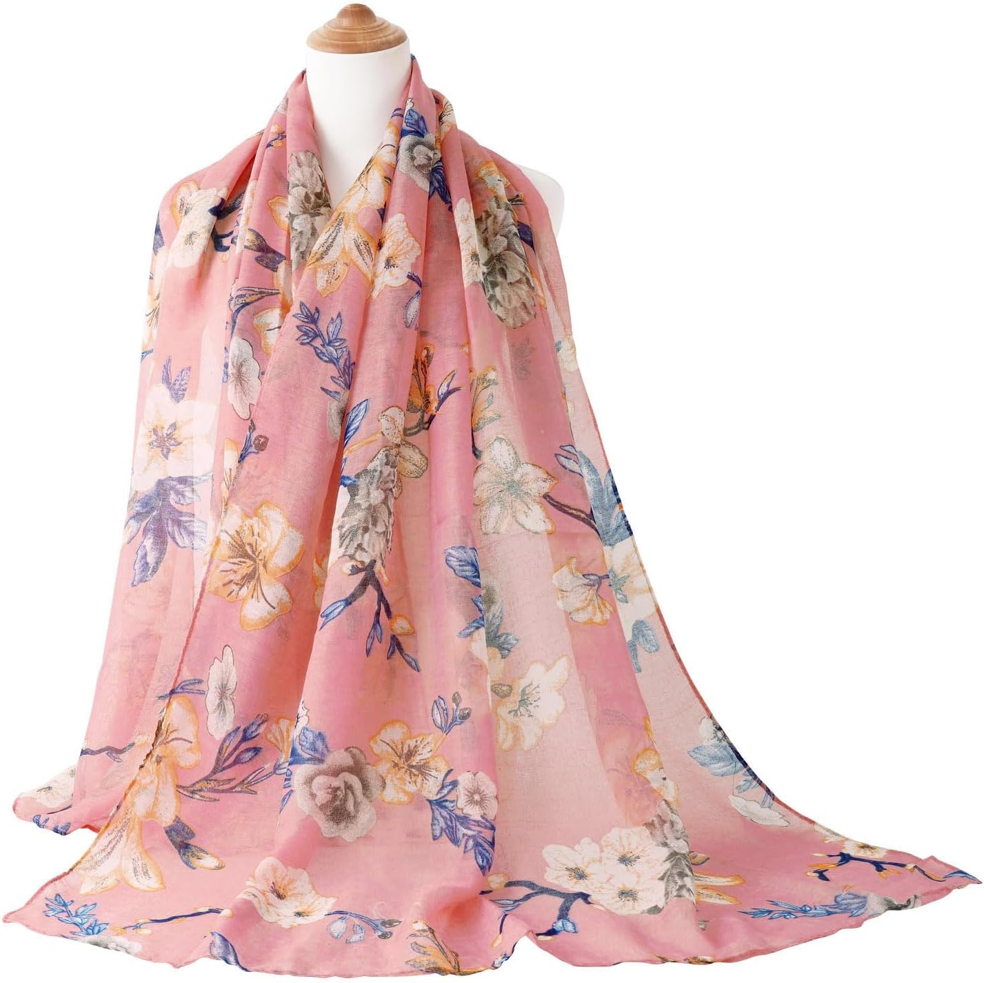GERINLY Lightweight Scarves Fashion Flowers Print Women Cotton Wrap Scarf Head Shawl Spring Gift