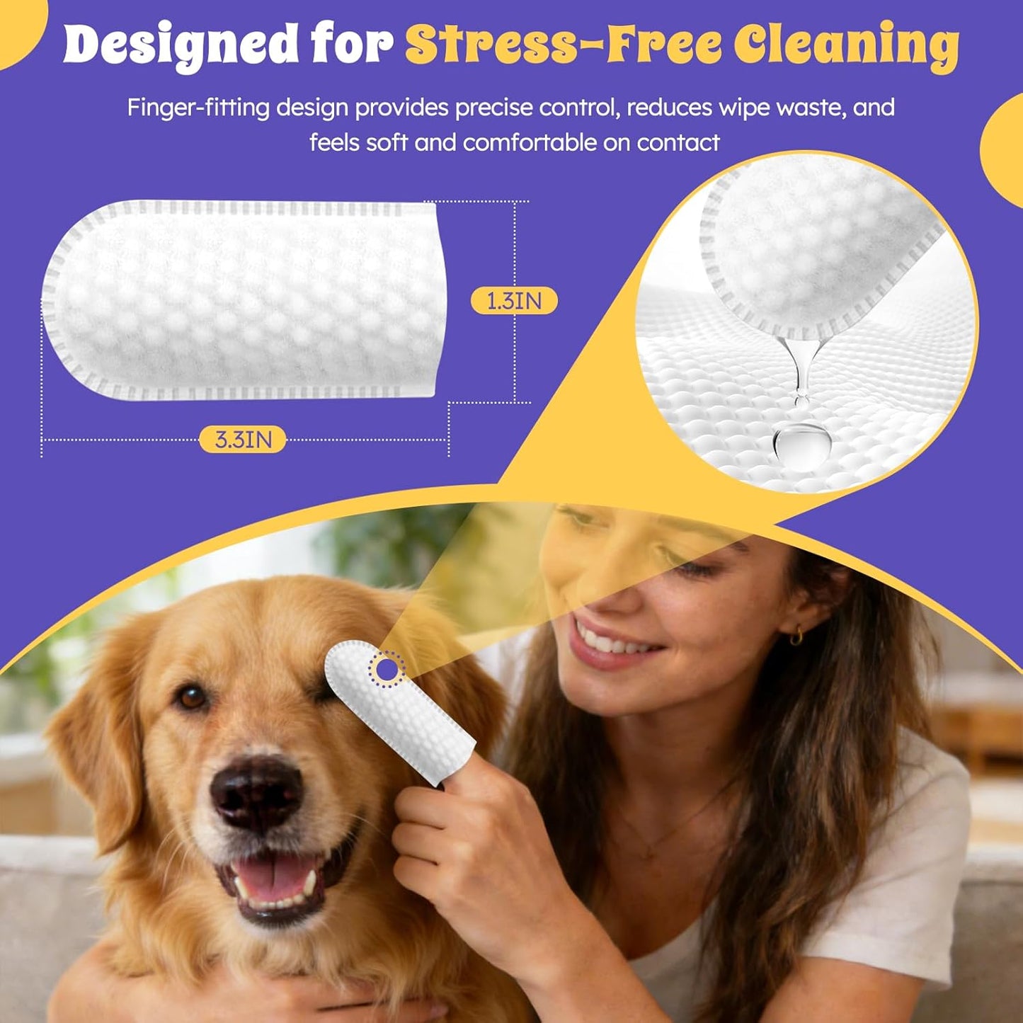 Dog & Cat Eye Wipes – Finger Wipes for Tear Stains, Discharge & Crust, Hypoallergenic, 50 Wipes, Gentle Pet Eye Cleaning