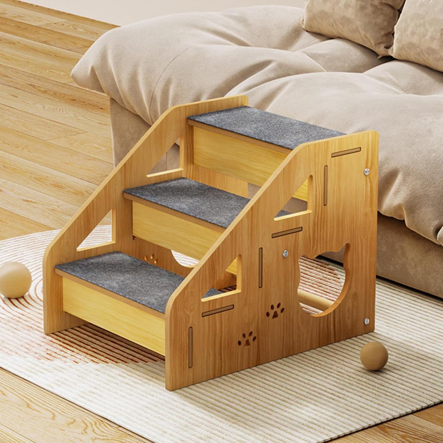 Non Slip Pet Ladder, Wooden Dog Stairs, Cat and Small Dog Step Accessory with Stable Build, Indoor Pet Tool with Portable Style, Apartment Balcony Terrace Helper for Puppies