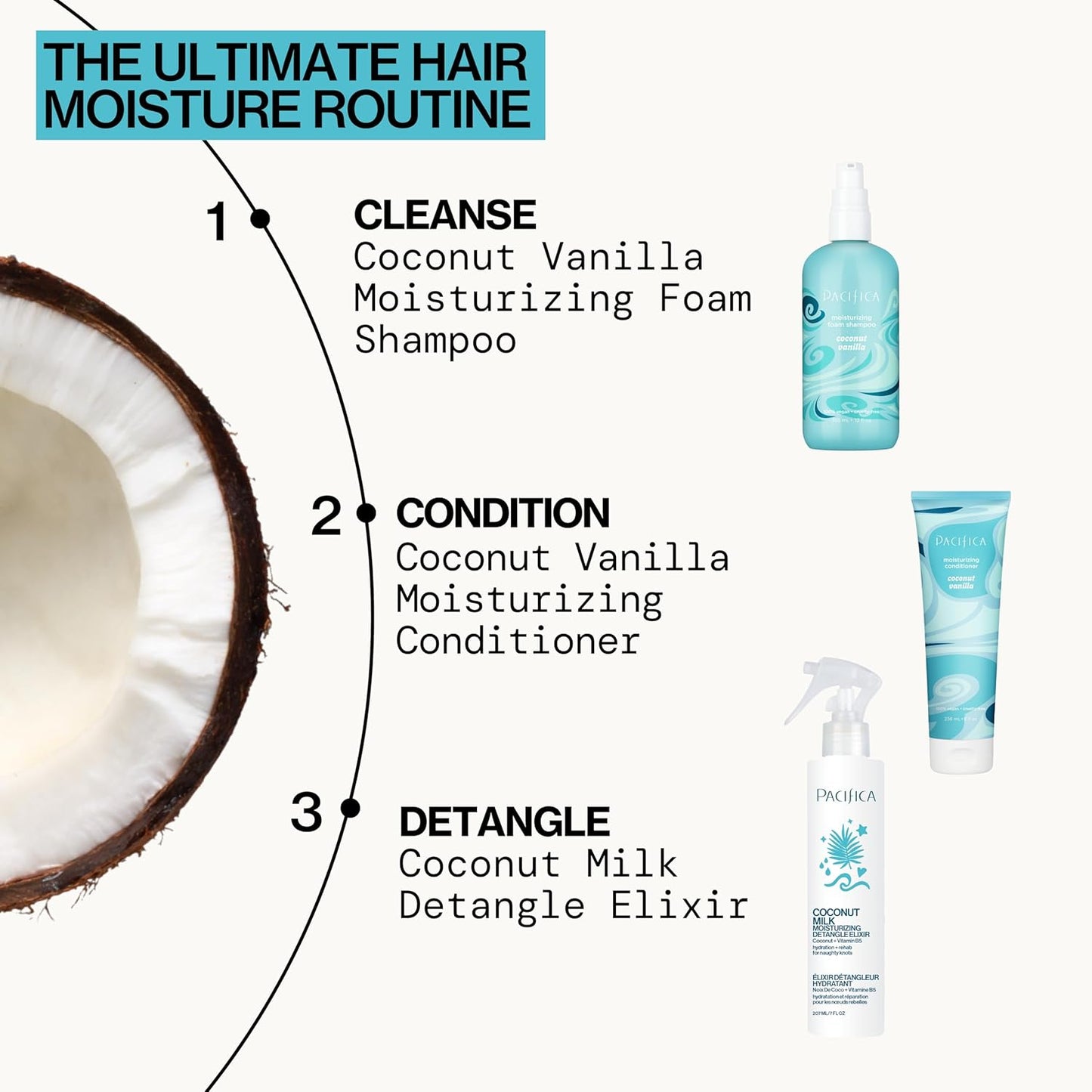 Pacifica Coconut Milk Hair Detangler Spray – Leave-In Conditioning Elixir for Tangle-Free Hair – Instantly Detangles Knots, Adds Shine & Moisture, Prevents Breakage & Frizz – Vegan & Cruelty-Free | Vegan, Cruelty-Free