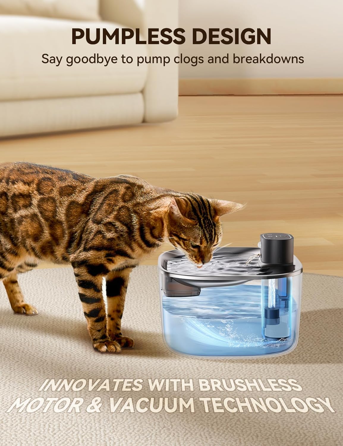 FEELNEEDY Wireless Cat Water Fountain, No Pump for Easy Cleaning, 4000mAh Detachable & Rechargeable Battery, Motion Sensor with Low Water & Power Alerts - Includes 6 Filters (4L/135oz)