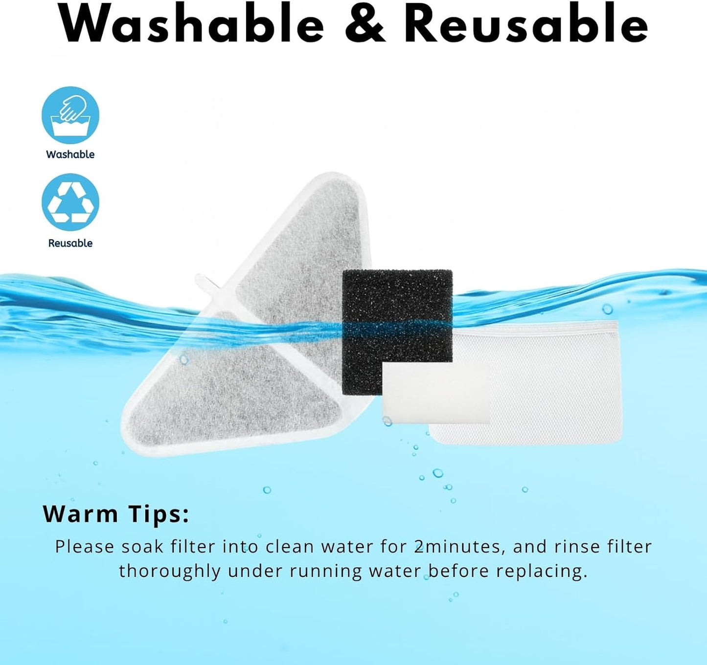 Nispira Pet Fountain Filter Replacements for Kastty 230oz/7L GISOFIK Dog Cat Water Fountain, 5-Layer Filtration System for Clean and Fresh Water, 6 Pack