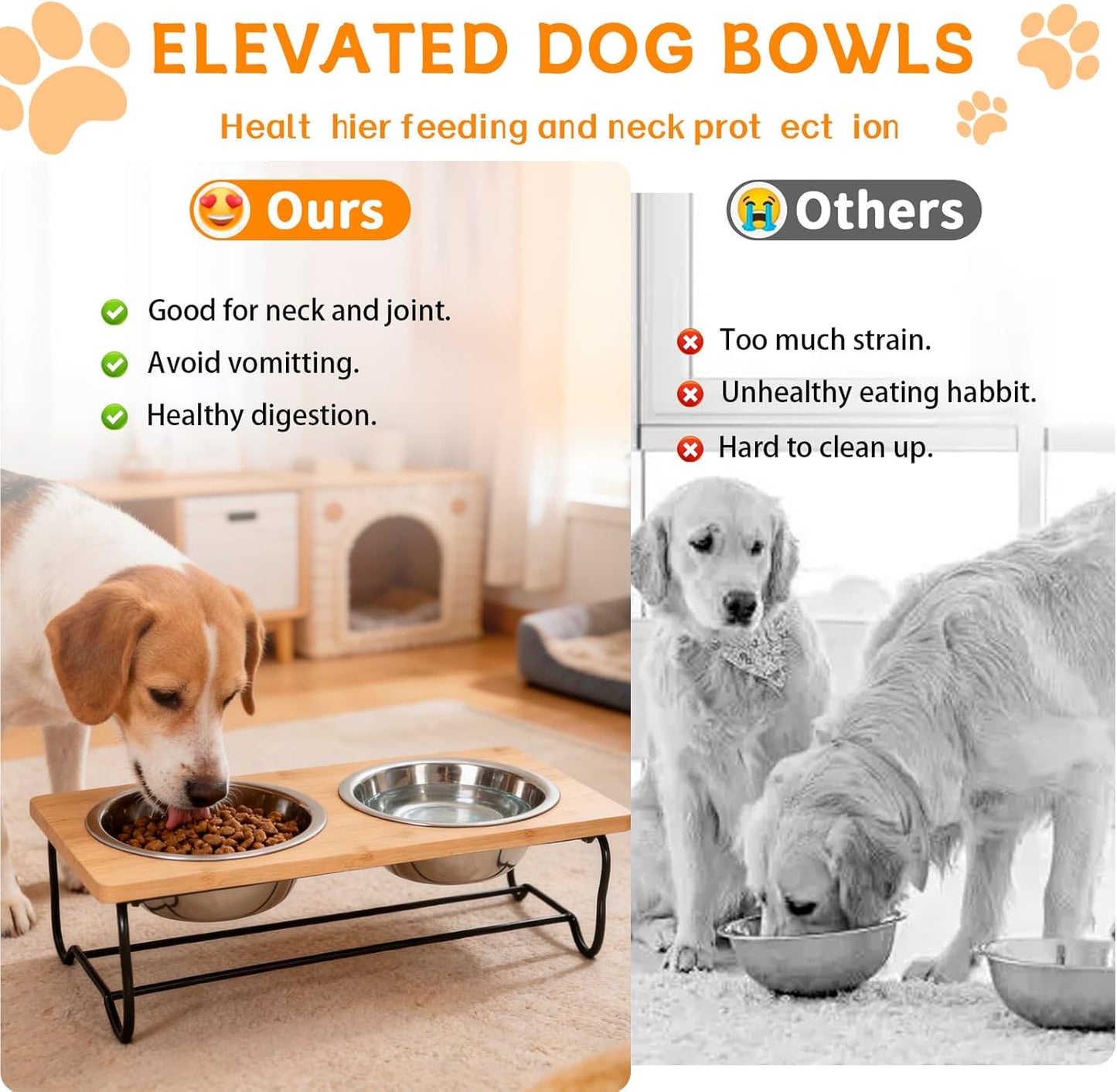 Elevated Dog Bowls for Small Medium Dogs,Wooden Pet Raised Food Bowl Stand Stainless Dishes Feeding Set Wood Stands for Cat and Puppy Feeder Steel Dish Station Bulldog Dachshund Feeders