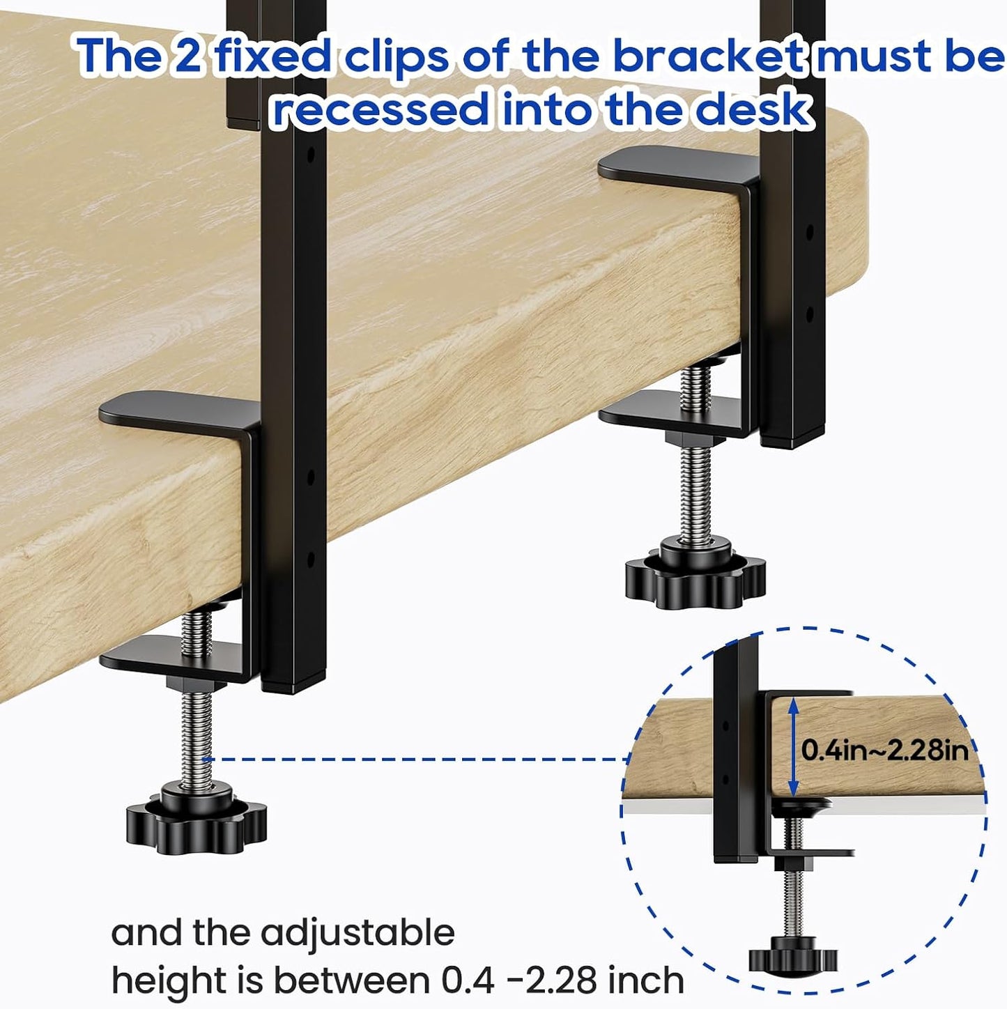 Clamp On Desk Shelf 2-Tier, 12.5 inche Wood Shelving Unit for Office Desk/Gaming Accessories, Tabletop Book Storage Rack, Shelf for Top & Under of Desk, Brown