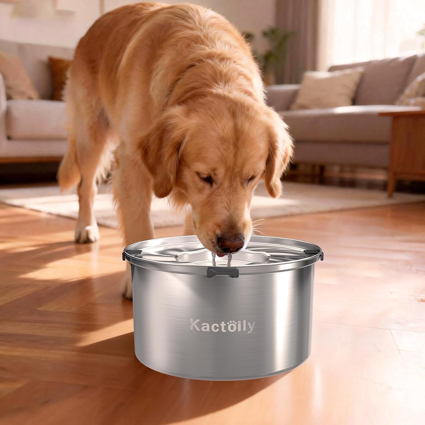 kactoily 1.47 Gal Stainless Steel Dog Water Bowl, 24 Cups Large No Spill Dog Bowl with Floating Disk, Splash Proof Slow Water Drinking for Messy Drinkers