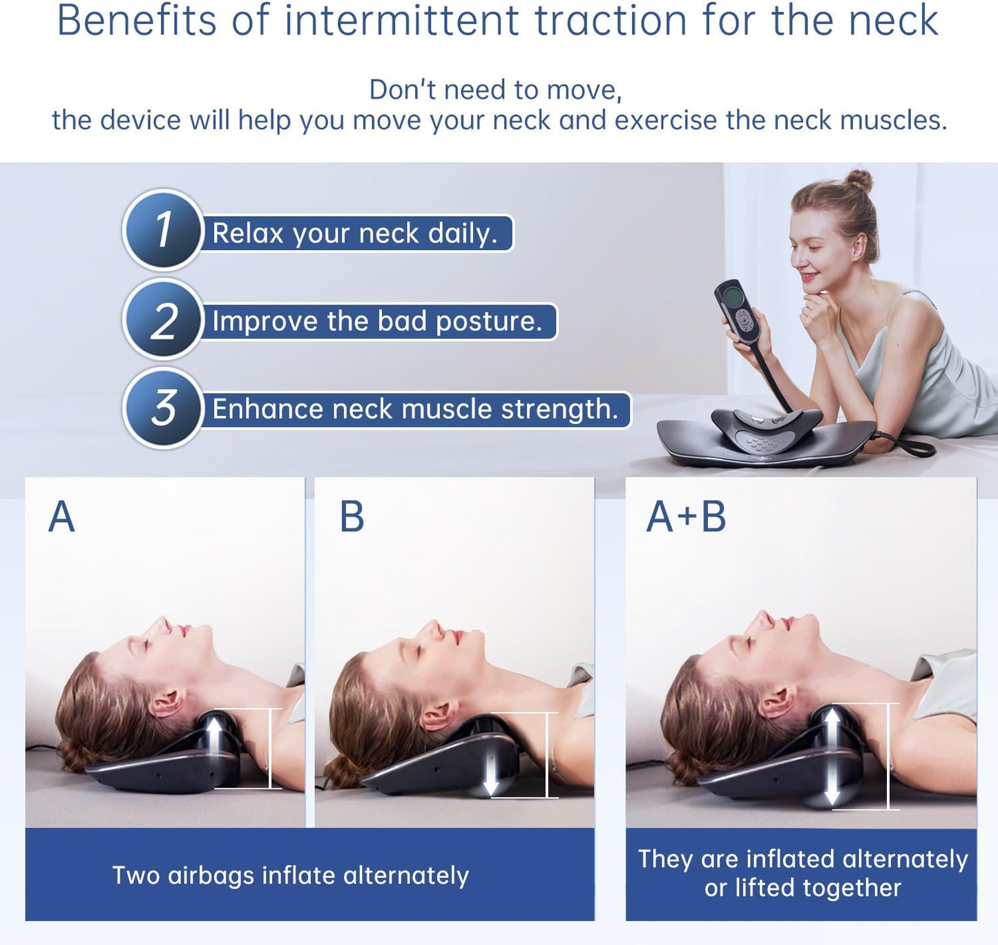 Multi-Functional Cervical Traction Device, Electric Neck Stretcher with Dynamic Neck Stretching, 3 Modes Electrotherapy and Hyperthermia to Relieve Neck Pain, 104 to 122℉(40 to 50℃), Easy to Use
