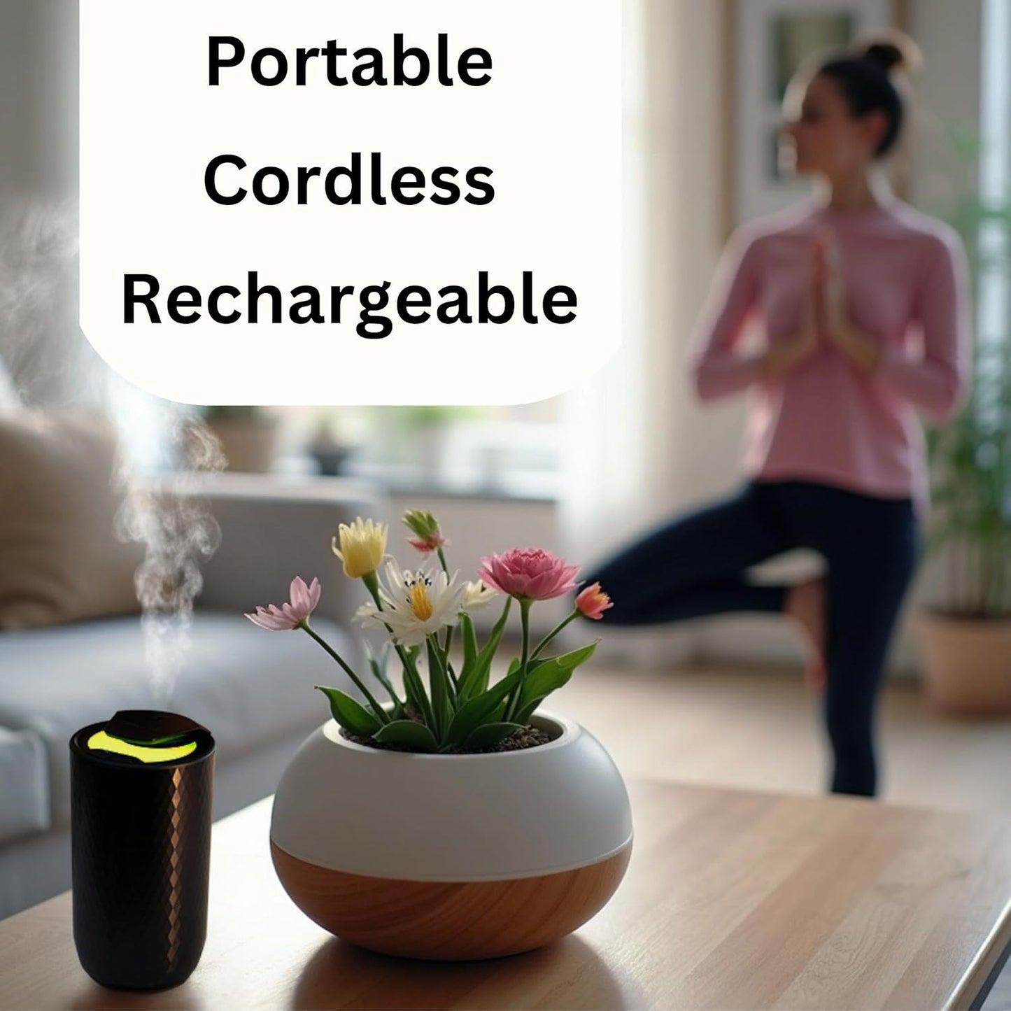 Waterless Essential Oil Diffuser – Portable Cordless Aromatherapy Diffuser for Home, Car, Office – 3 Mist Levels - 4 Timer Modes - 15ml Oil Capacity - USB-C Rechargeable