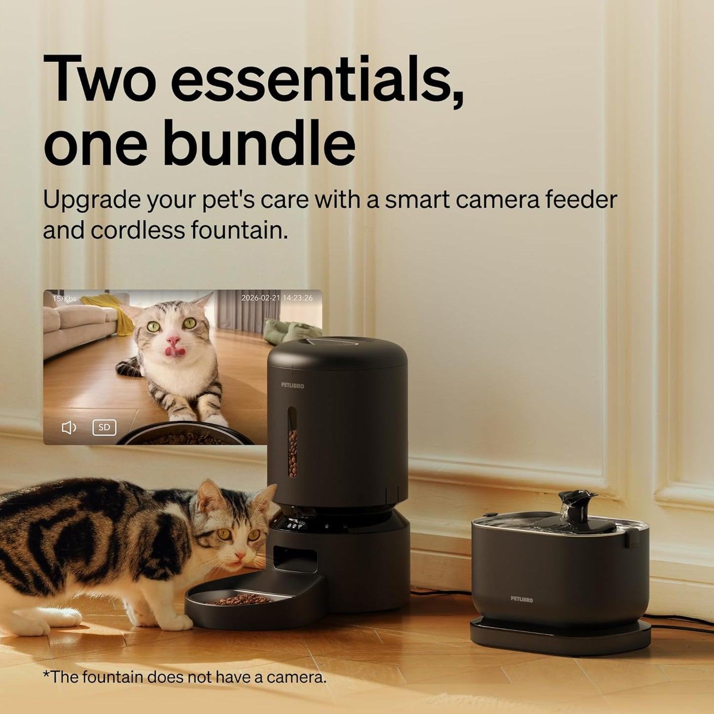 Bundle of PETLIBRO Cat Water Fountain, Wireless Pet Fountain Battery Operated, 2.5L/84oz Dockstream + Automatic Cat Feeder with Camera, 1080P HD Video 5G WiFi Pet Feeder with 2-Way Audio Single Tray