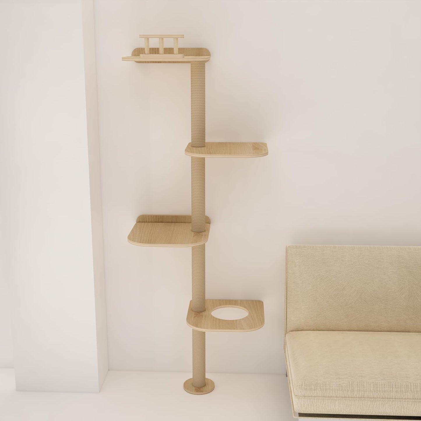 Wall-Mounted Tall Cat Tree Cat Scratching Post, Space Saving Floor to Ceiling Cat Tower, Natural Wood Cat Wall Shelves, Corner cat Jumping Platform cat Bed,Suitable for Large Cats