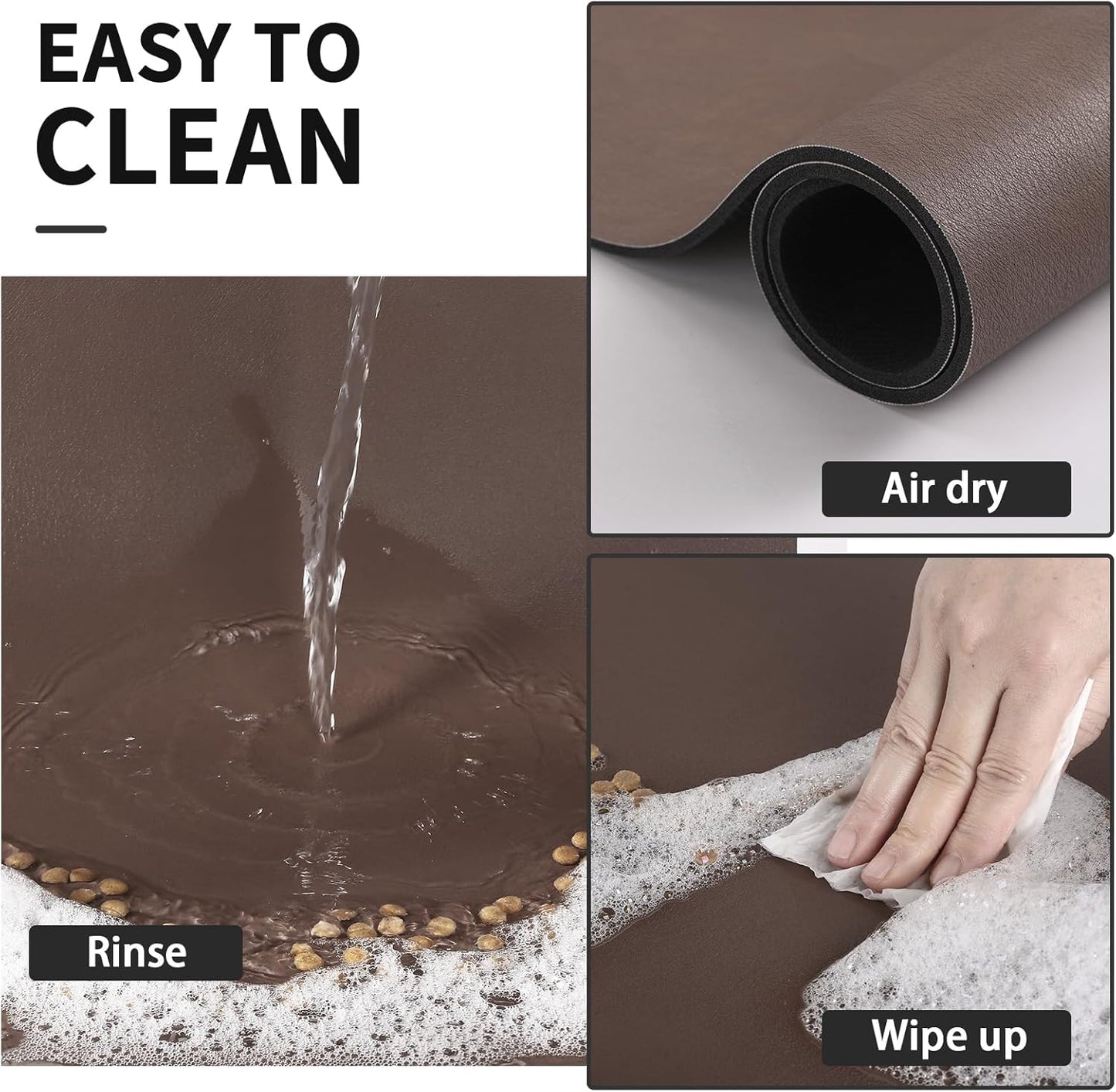 Dog Food Mat - Absorbent Cat Mat for Food and Water, No Stains Pet Feeding Bowl Mat, Easy to Clean Pet Placemats, Quick Dry Dog Water Dispenser Mat for Messy Drinkers | Brown 16"x 24"