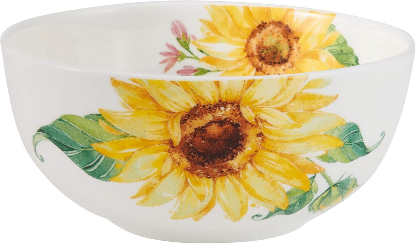 Mikasa Sunflower Bone China Lightweight Chip Resistant 16 Piece Dinnerware Set, Service for 4, Multicolor