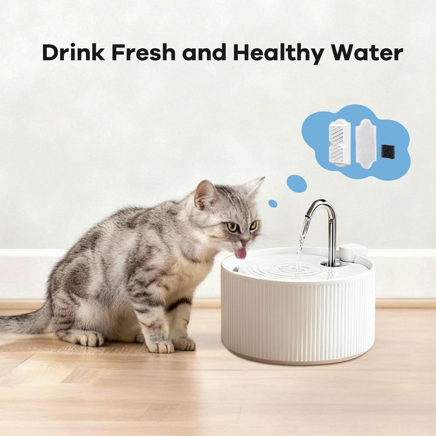 (18 Pack) 6 Sets Ceramic Cat Water Fountain Replacement Filters, Pet Fountain Replacement Filters for 2.2L/74OZ Ceramic Fountain(White)