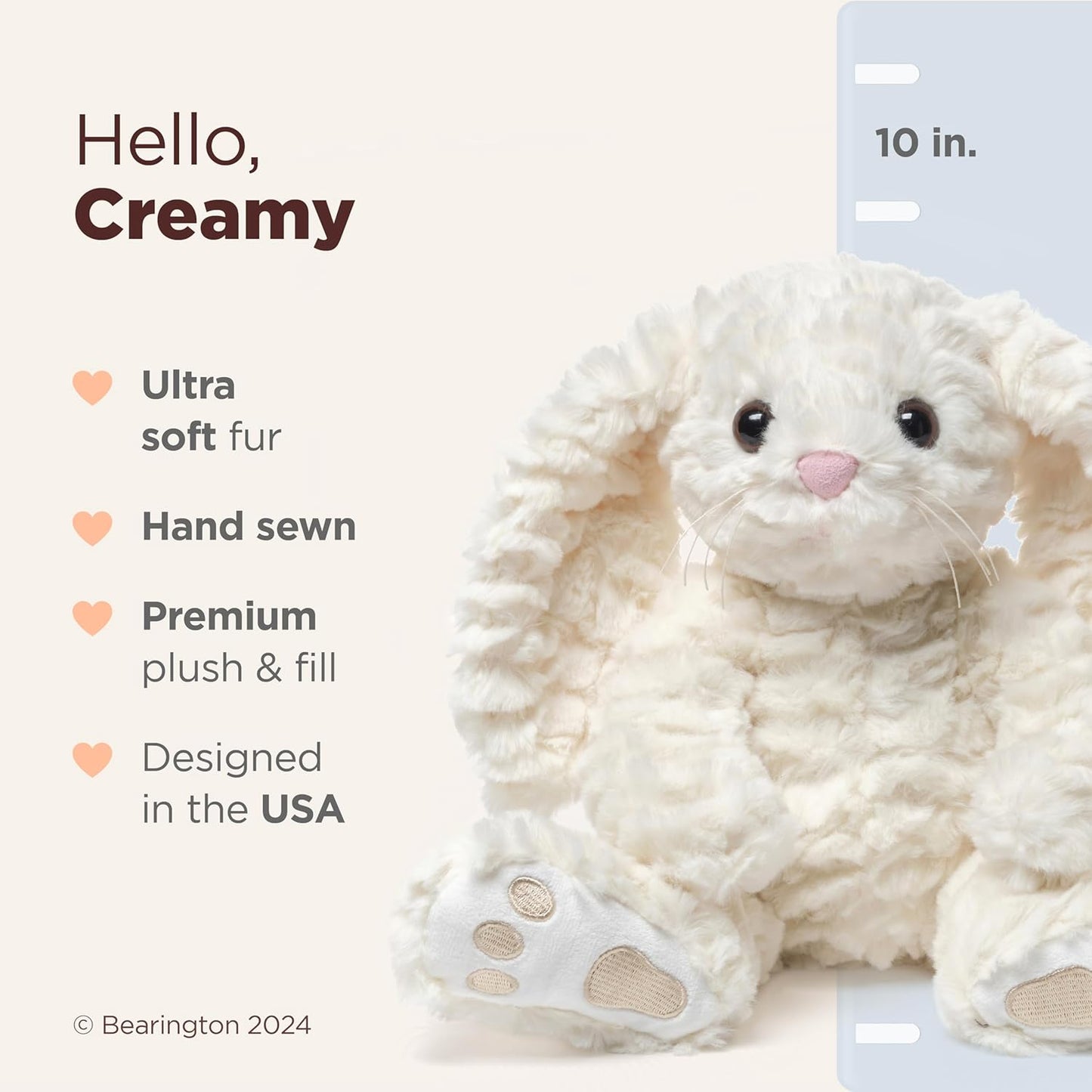 Bearington Creamy The Easter Bunny Stuffed Animal - 10" Soft Plush Rabbit Toy with Fluffy Fur - Adorable Toy Bunny with Cuddly Design - Cute Easter Stuffed Animal Gift for Kids and Babies