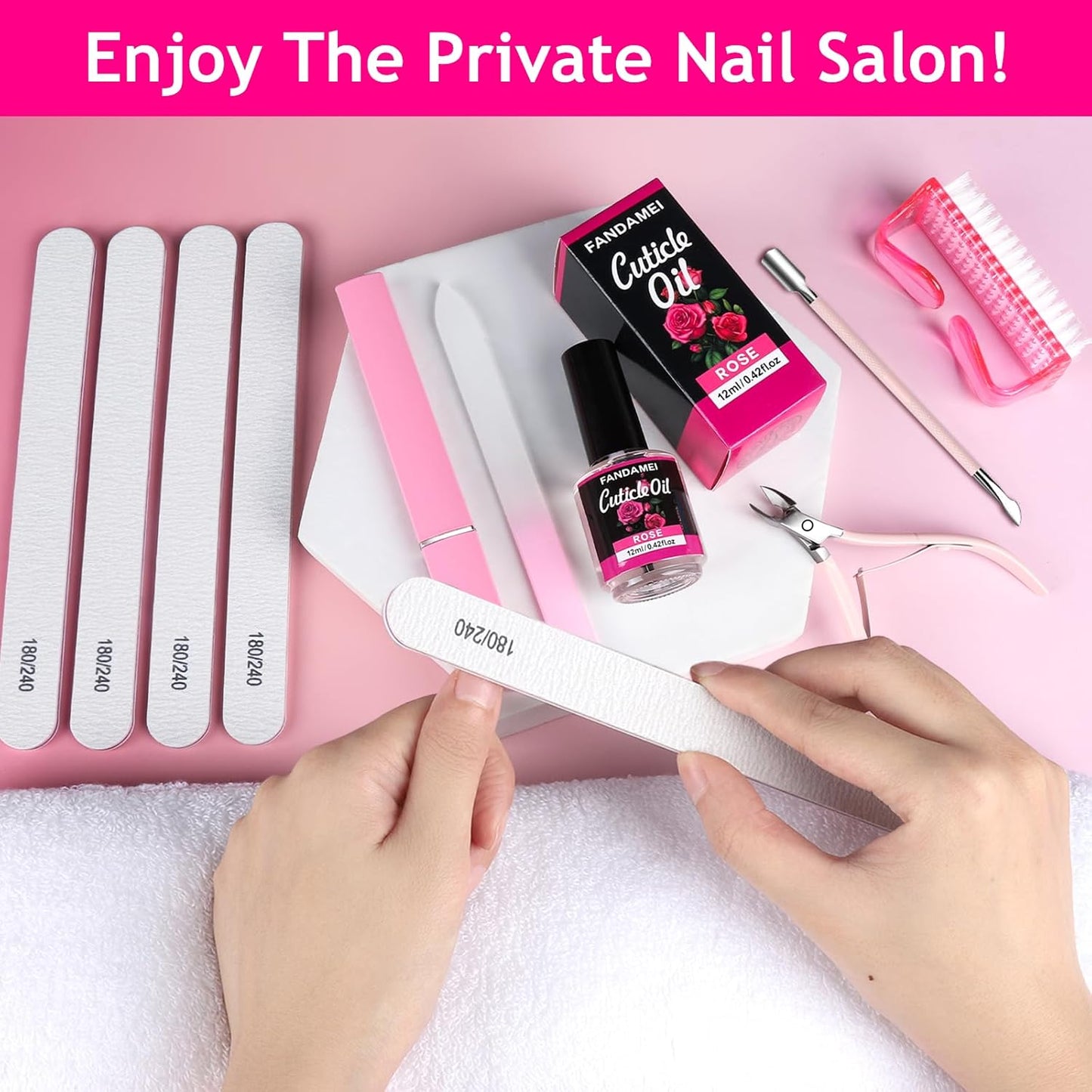 FANDAMEI Manicure Kit For Women, Nail Care Kit With Glass Nail File, 5pcs 180/240 Grit Nail Files For Natural Nails, Cuticle Oil, Cuticle Trimmer, Cuticle Pusher, Manicure Set, Nail Kit, Nail Prep Kit
