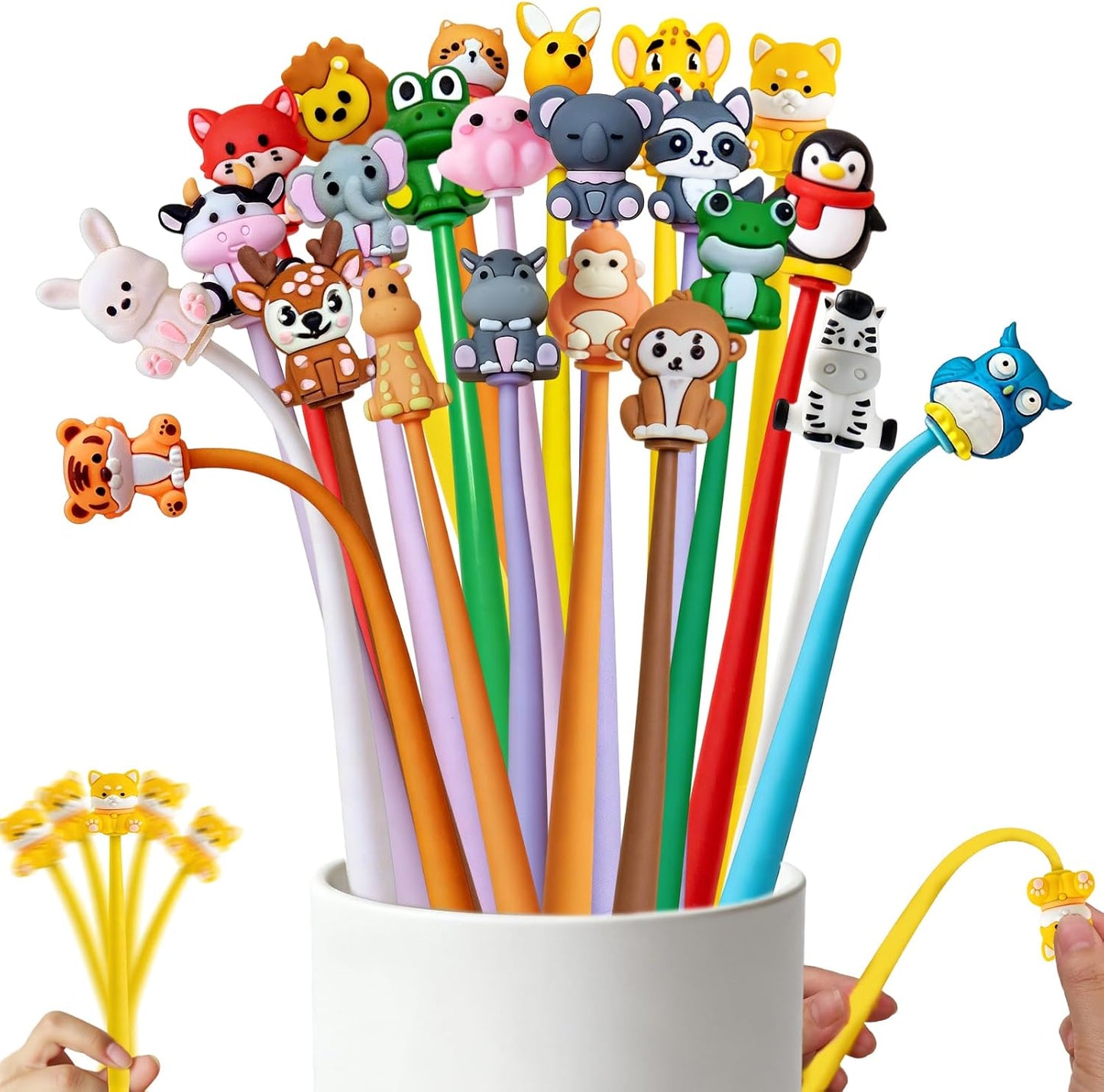 Animal Pens Cute Pens Assorted Fun Gel Ink Pen for Birthdays, Classroom Prizes, School, Office Supplies (Animal, 24)
