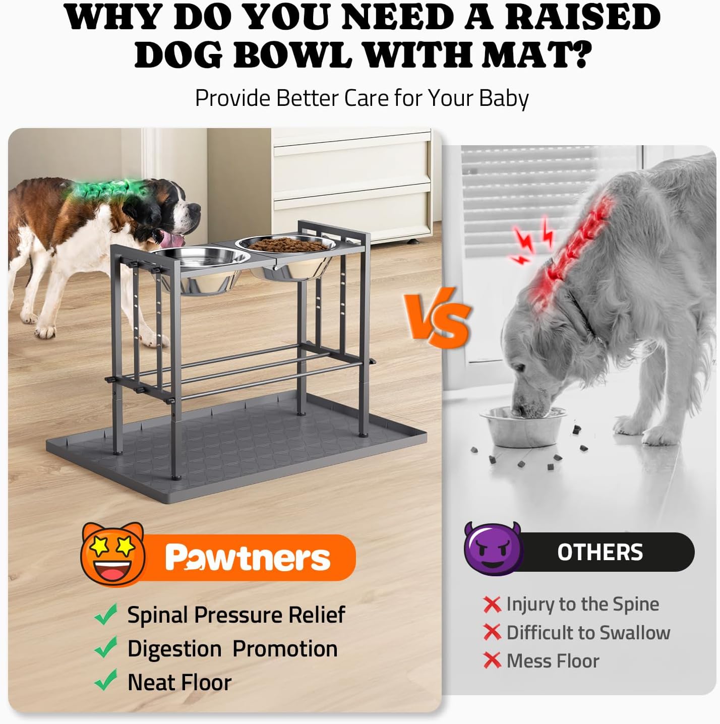 Elevated Dog Bowls - Metal Raised Dog Bowls for Large Breed with 3 Adjustable Heights, Perfect Sturdy Bowl Stands for Extra Large Sized Dogs, Grey with Feeding Mat
