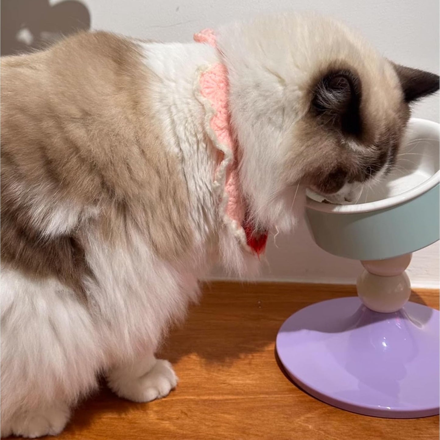 Elevated Cat Bowls, Slanted Ceramic Cat Bowl for Indoor Cats Adjustable Height Kitten Food Bowl Non-Slip Neck Protection Adjusts to 4.69", 5.98", 7.28" (Lavender Mint, S)