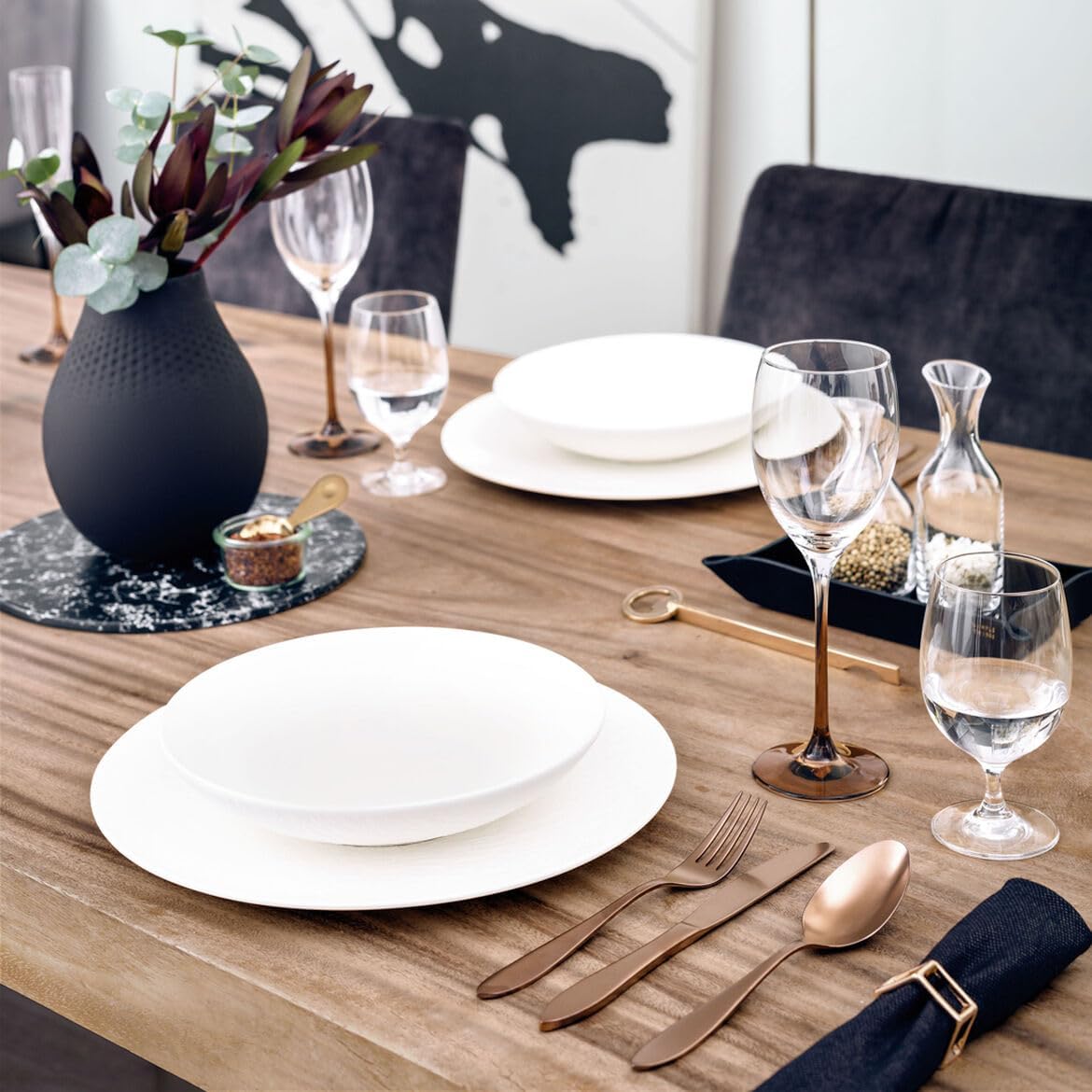 Villeroy & Boch Manufacture Rock Blanc 12-Piece Dinnerware Set, Service for 4, Dinner Plates, Salad Plates & Pasta Bowls, Premium Porcelain, Made in Germany, Matte White