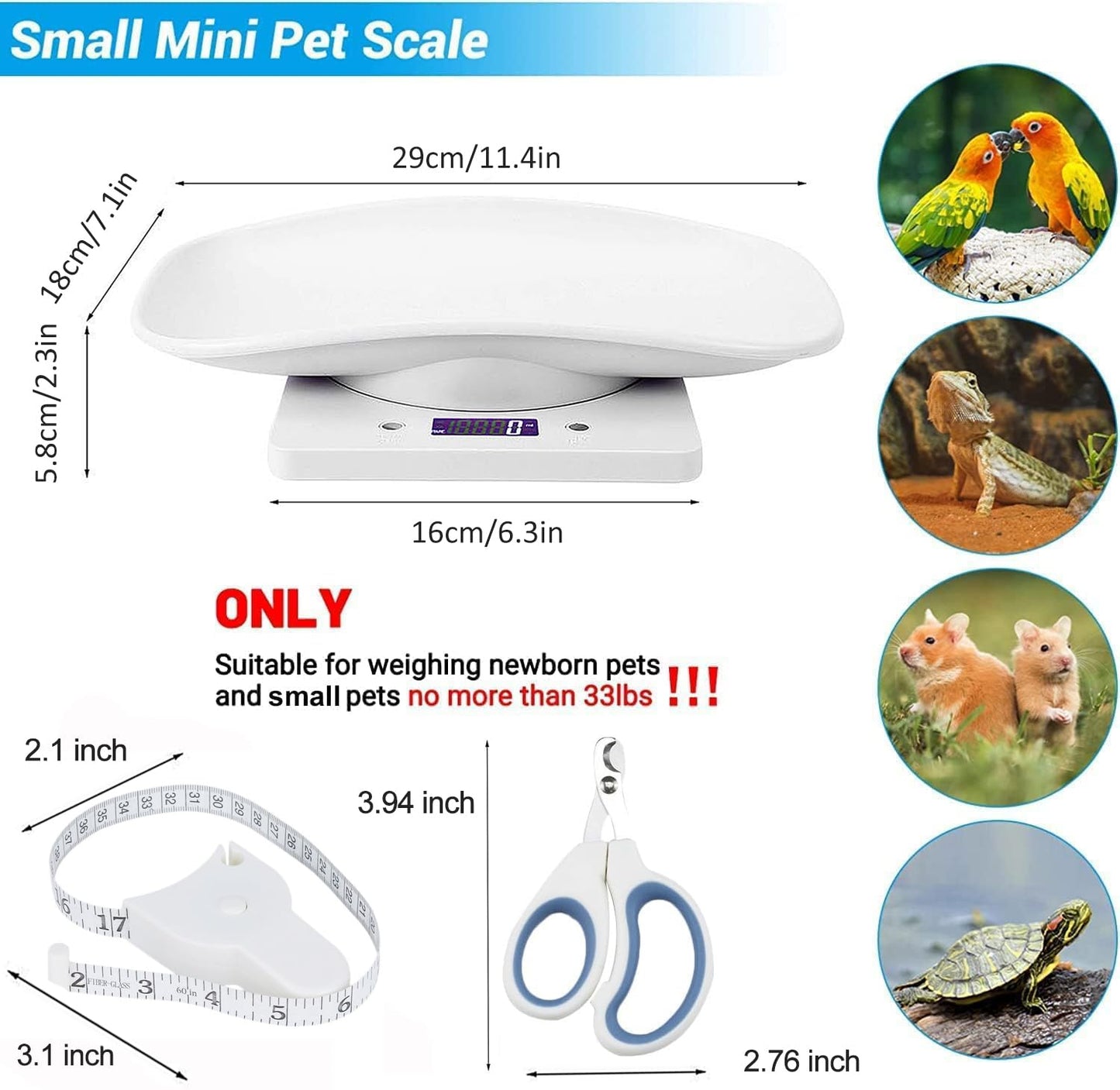 Digital Pet Scale,Puppy Scales for Weighing,Digital Small Animals Scales for Weighing,Whelping Supplies,Kitten Scale,Baby Scales for Small Dog Cat Crawl Pet,Capacity up to 33 lb