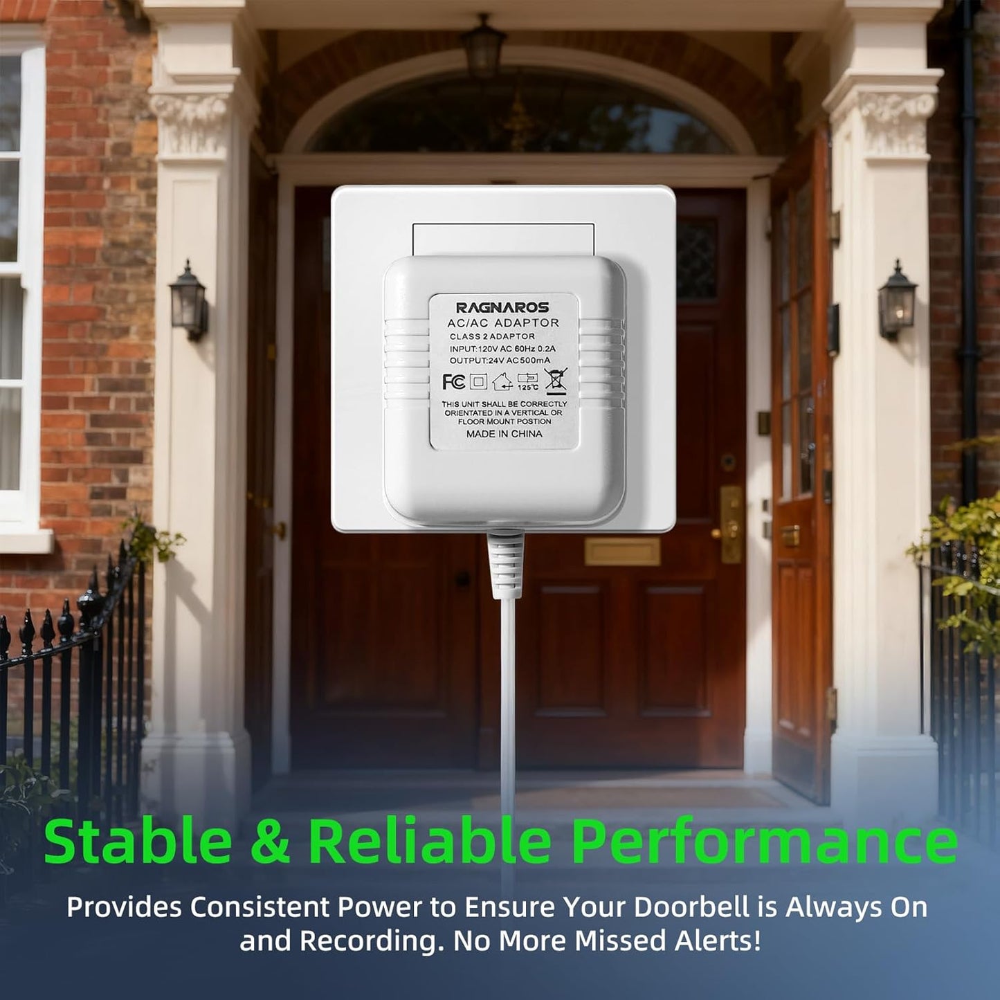 24V AC Doorbell Transformer - 18ft Long Cable Adapter, Universal Compatible with All Ring Doorbells (Pro 1/2, 3, 4, Plus), Nest, Eufy, Wyze - C Wire Thermostat Power Supply