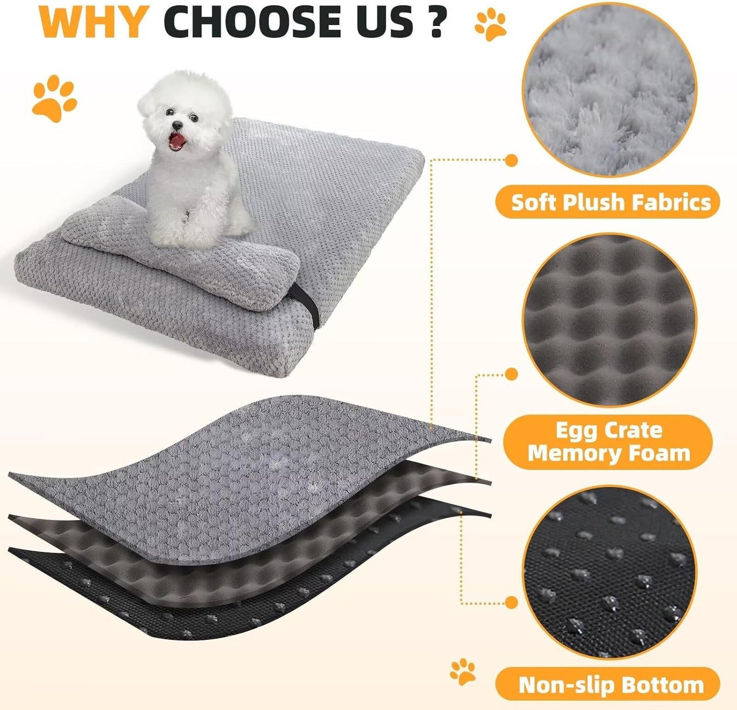 huraty Orthopedic Dog Bed with Bolster Pillow, Soft Plush Pet Bed Mat Non-Slip Bottom, Washable Pet Bed Mattress for Crate Kennel Suitable for Pets Up to 10 lbs, Coffee 19.6x15.7x2 in