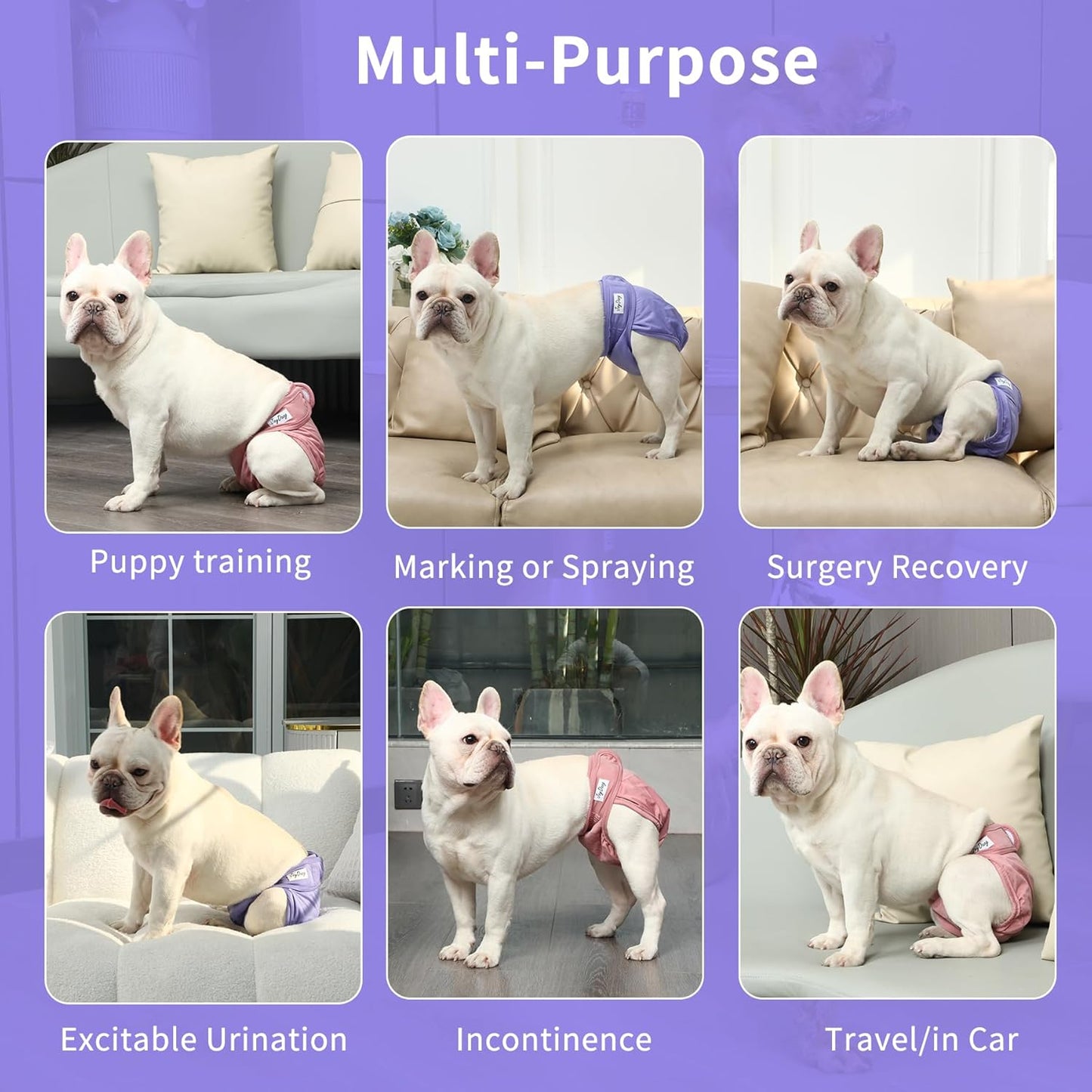 Female Dog Diapers for Small Dogs,4 Pack Reusable Washable Premium Puppy Diapers for Heat,Incontinence,Period Doggy Nappies,S