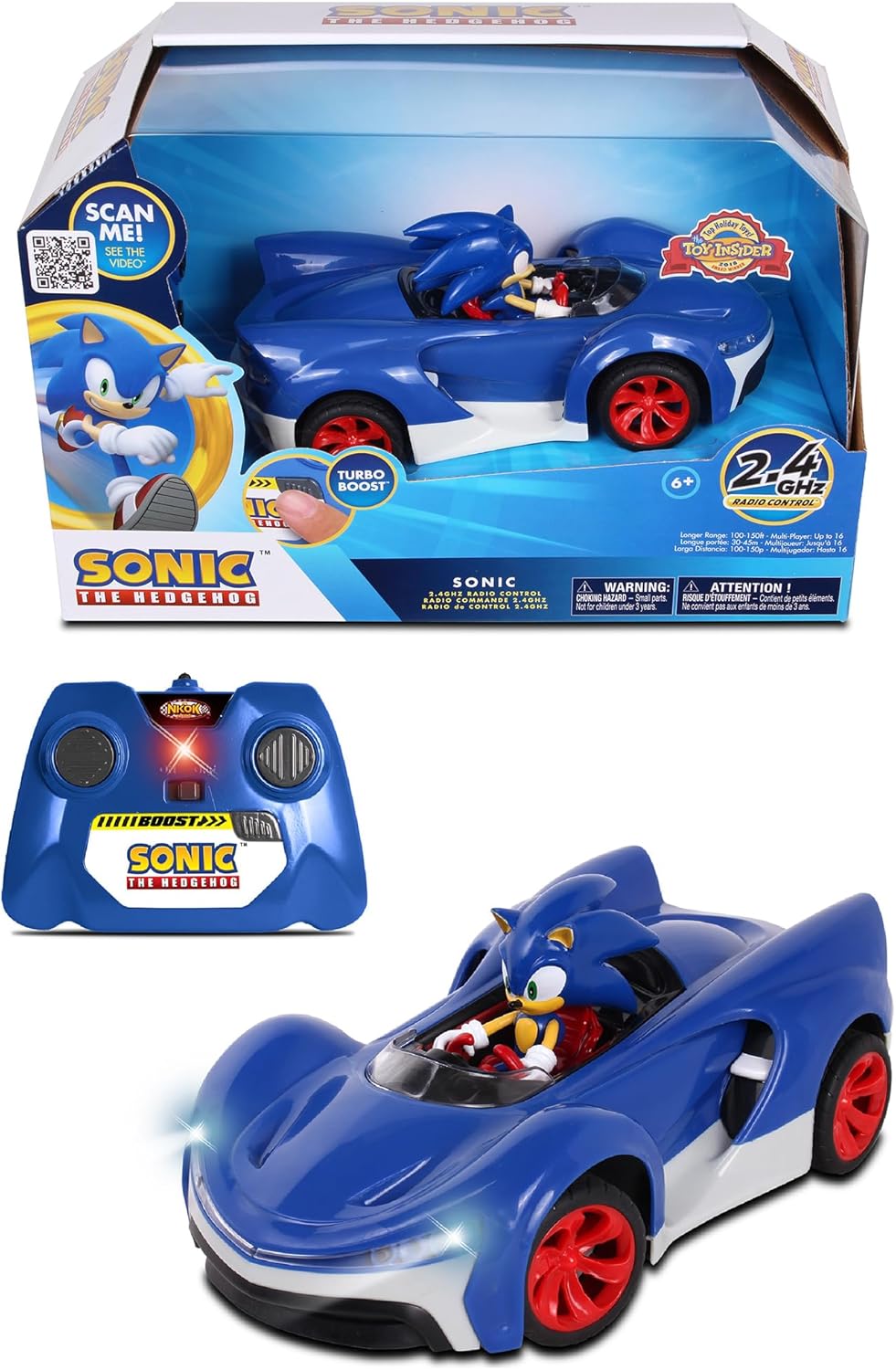 NKOK Team Sonic Racing 2.4GHz Radio Control Toy Car with Turbo Boost - Sonic the Hedgehog 601, Features Working Lights, Adjustable Front Wheel Alignment, Super Fun and Easy, Ages 6 and up