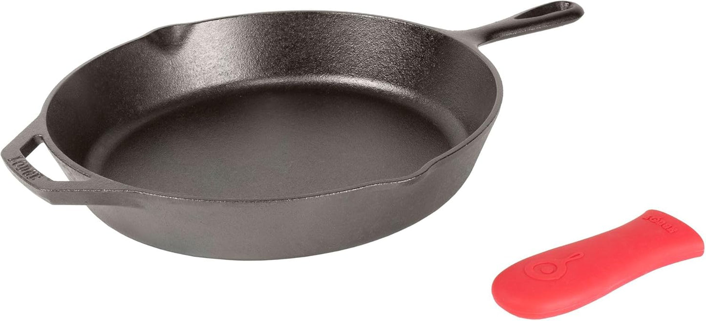 Lodge Seasoned Cast Iron Skillet - Quality Frying Pan for the Stove, Oven, Grill & Campfire - Includes Silicone Hot Handle Holder - Non-Toxic, Nonstick & Long-Lasting - 12 Inches