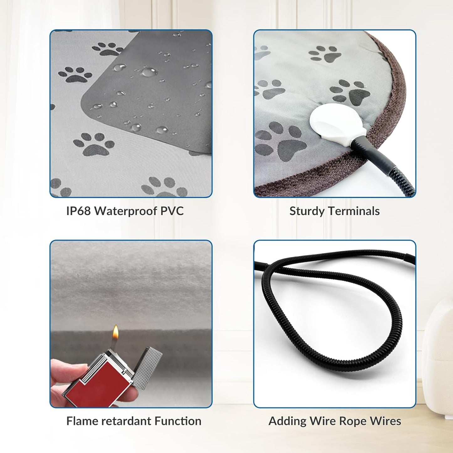 Pet Heating Pad Waterproof for Dogs Cat , 9 gears and time Settings and Metal Protective Tube, Adding Wire Rope Warming ,comes with soft fabric cover.(18.0"Lx 18.0"W x 0.5"Th, Blue Pattern)